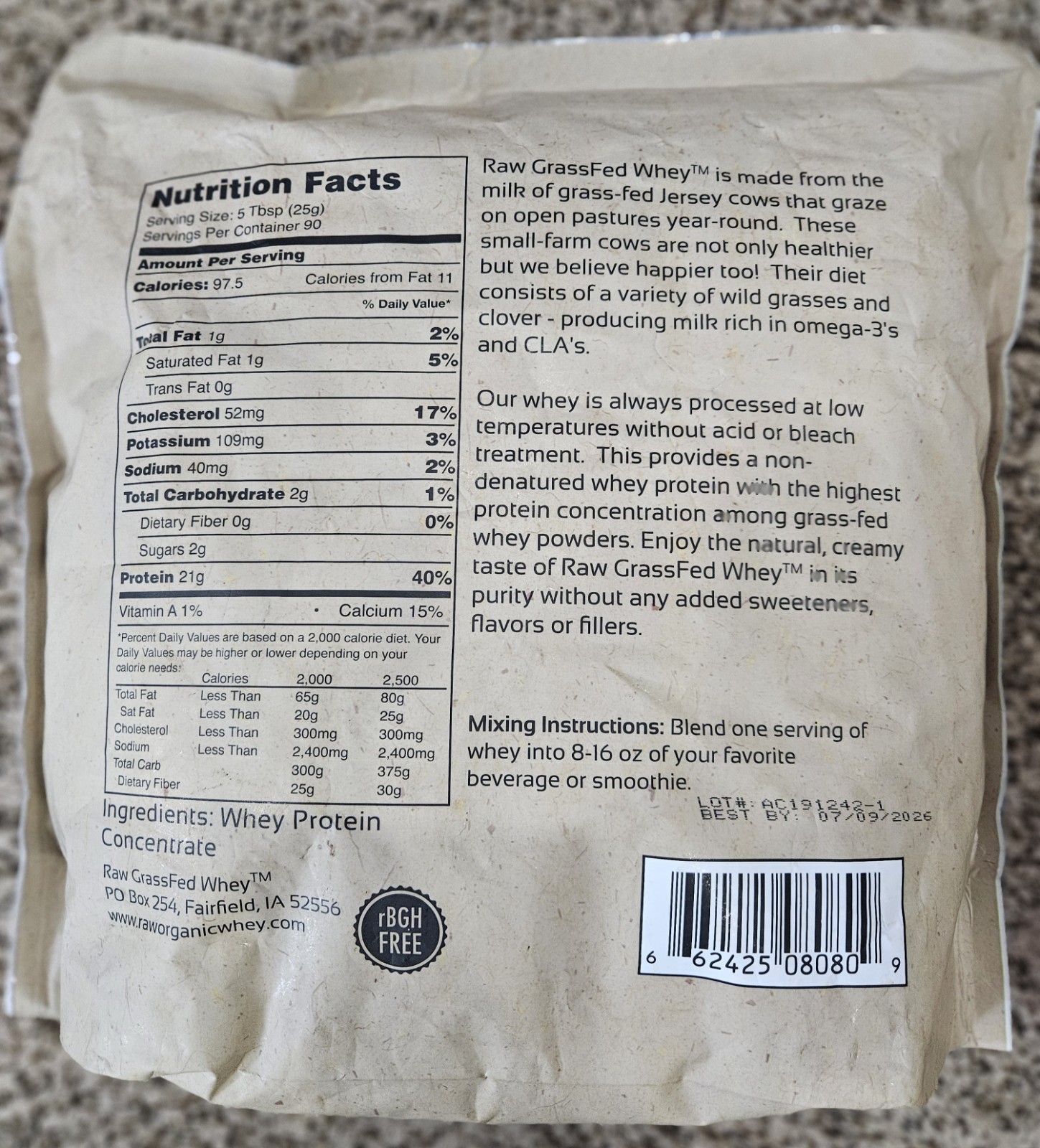 Grass Fed Whey 21g Protein 5Lbs EXP 7/26