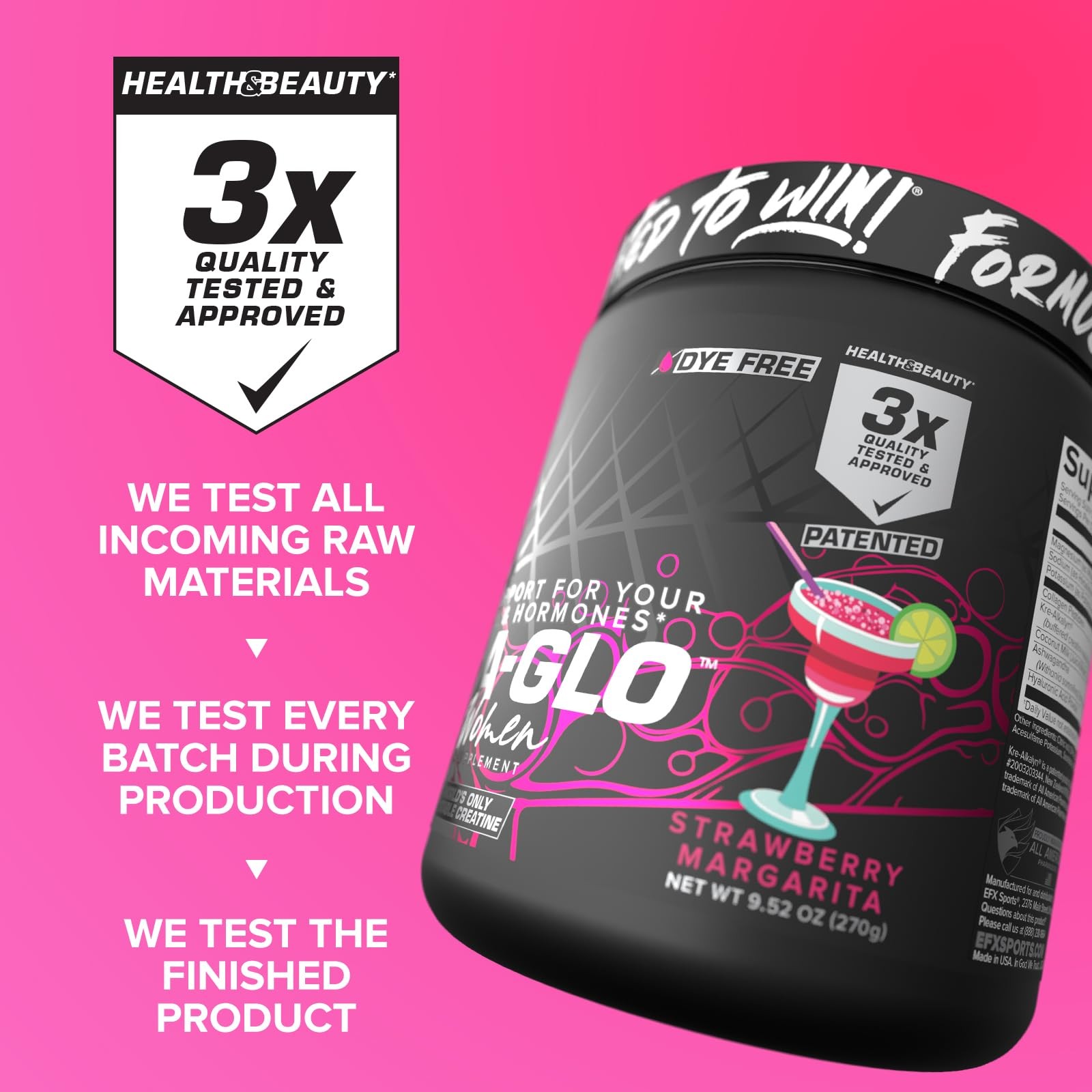 EFX Sports Kre-A-Glo Creatine Strawberry Margarita Collagen Ashwagandha 30 serve