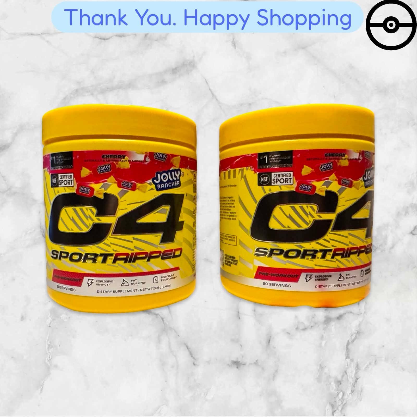 FOR 2 C4 Sport Ripped Pre-Workout Jolly Rancher Cherry 9.4 oz Each NEW SHIPPING