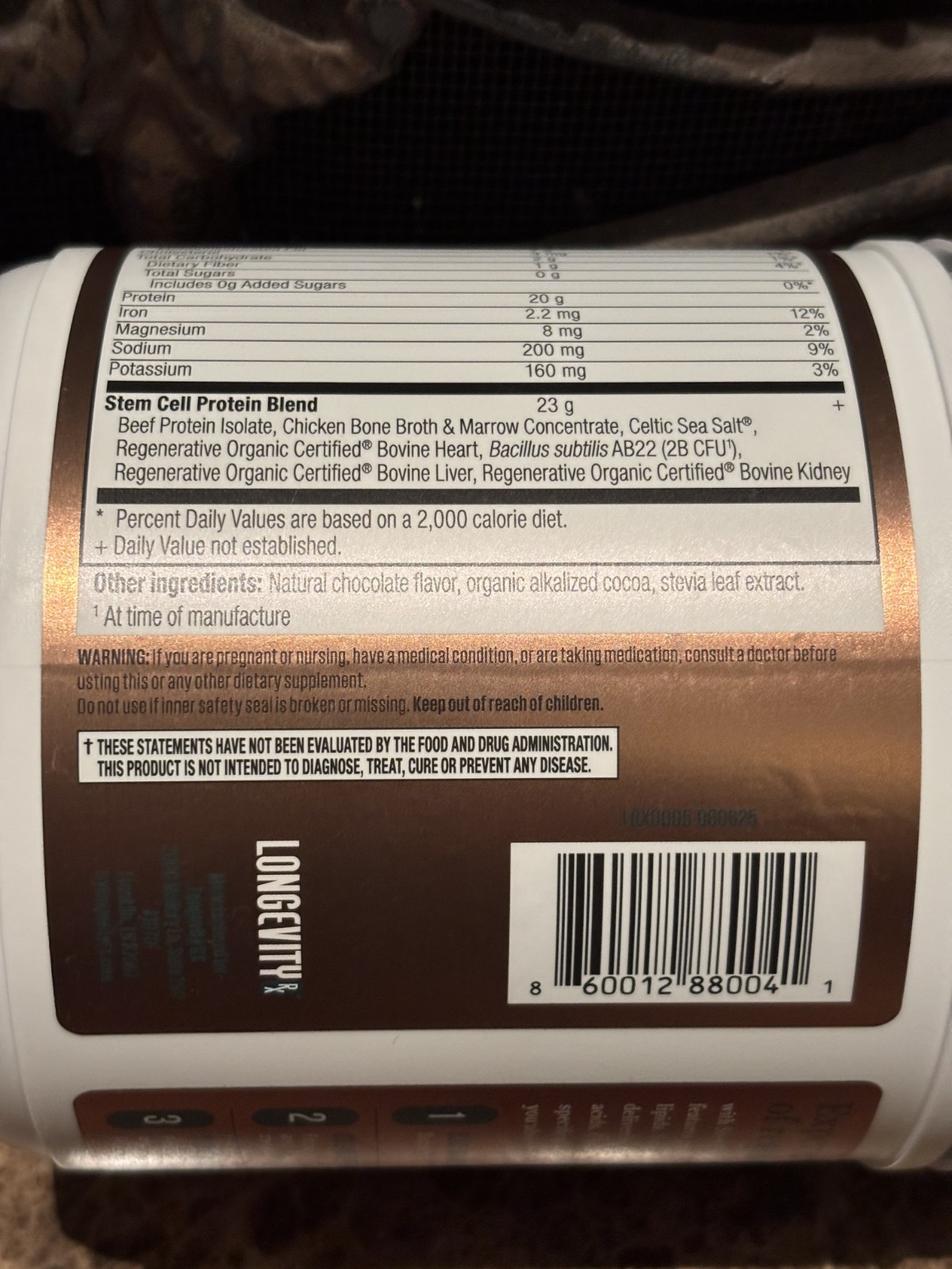 Longevity Stem Cell Protein, Chocolate Flavor 18.9 oz