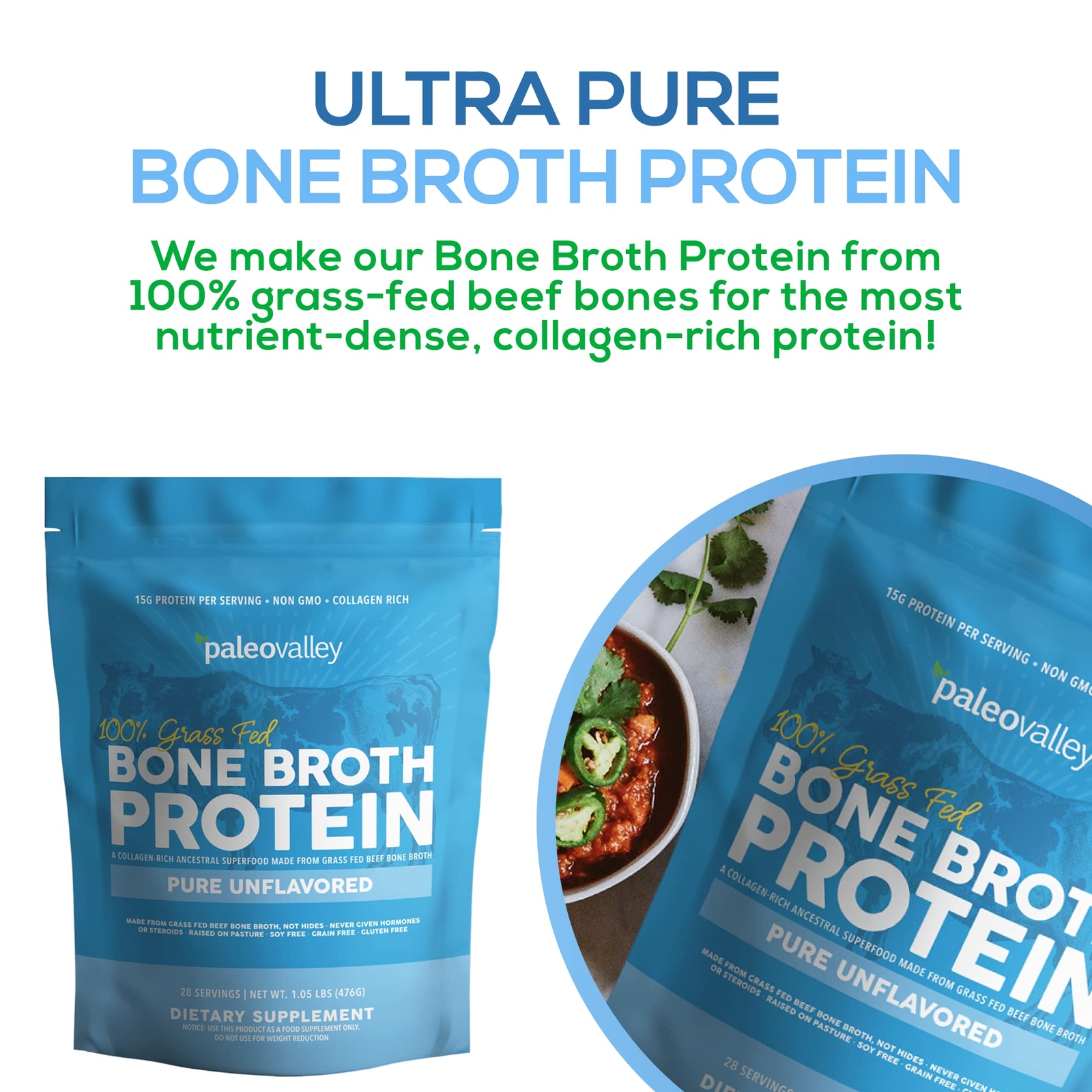 Paleovalley 100% Grass Fed Beef Bone Broth Protein Powder – Rich in Collagen …