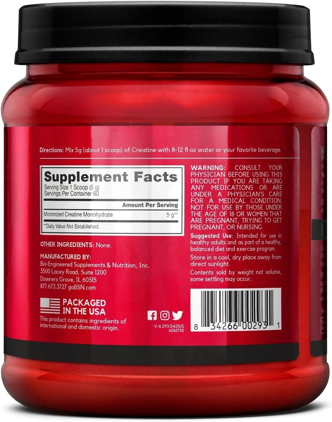 Micronized Creatine Monohydrate Powder, 5g per Serving, 60 Servings | Microni…