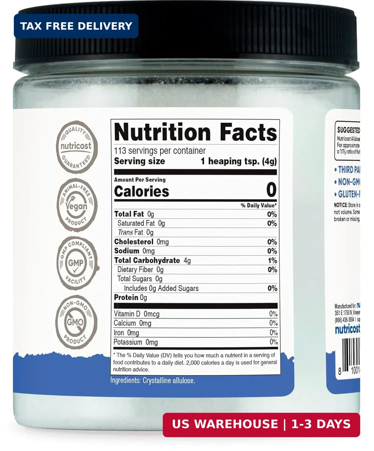 Nutricost Allulose Sweetener (1 LB) – KETO Sugar, 0 Calorie, Low Carb, Natural S