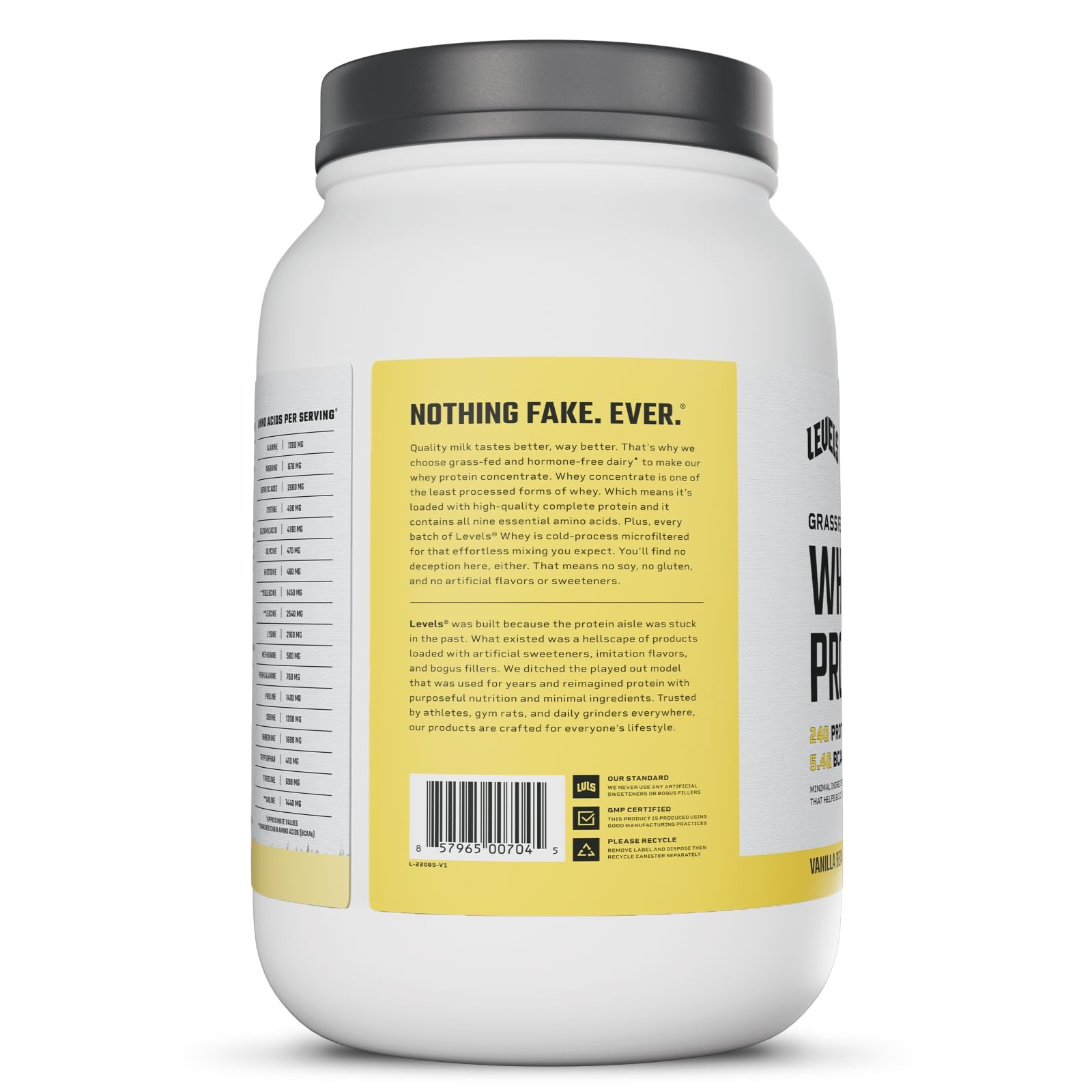 Levels Grass Fed Whey Protein Powder, No Artificials, 24G 2 Pound (Pack of 1)