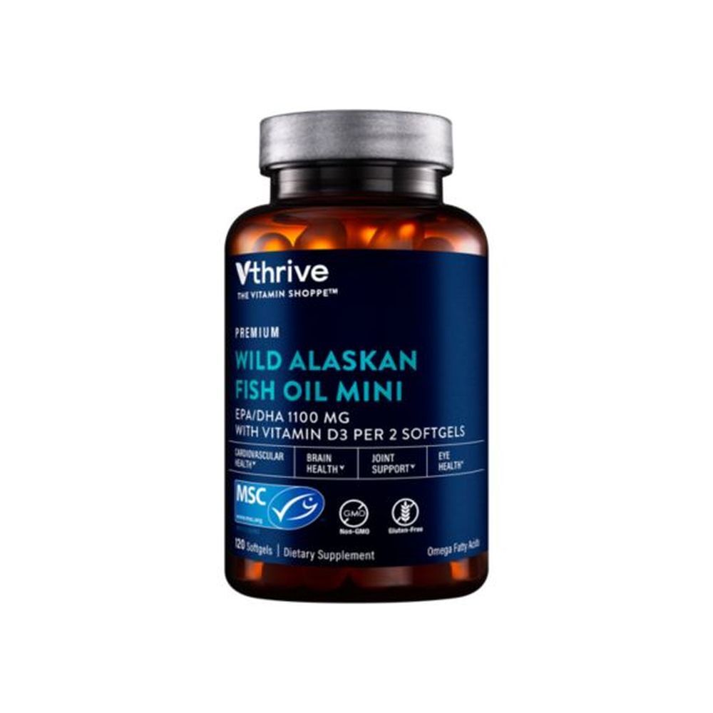 Premium Wild Alaskan Fish Oil Minis w/ VitaminD – EPA/DHA 1,100 MG -120 Softgels