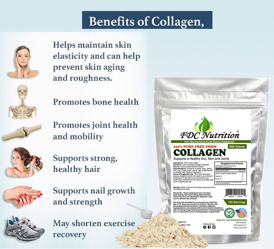 1.1 lb (500g) Collagen Peptides Hydrolyzed Anti-Aging Protein Powder