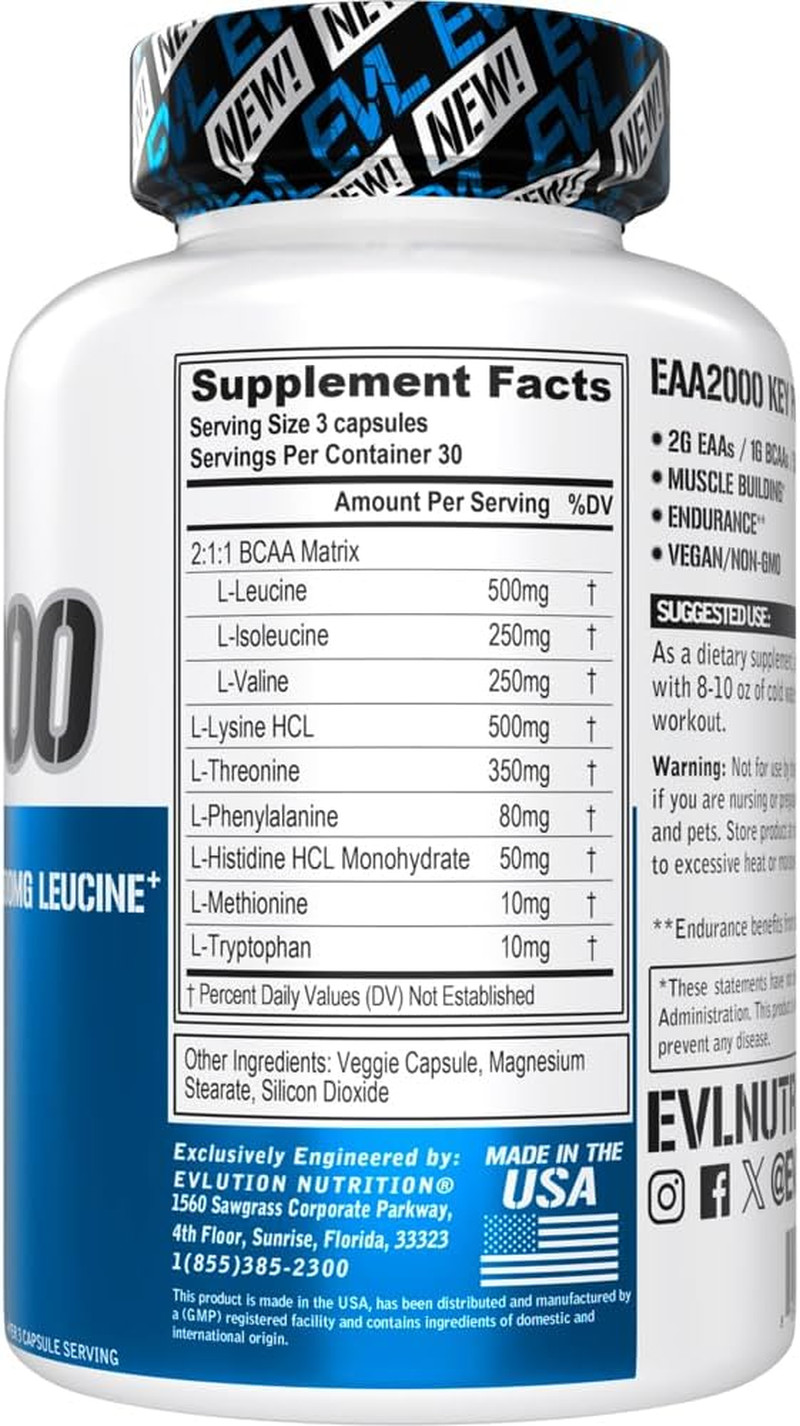 BCAA EAA Essential Amino Acids Capsules – EAA Supplement for Pre & Post Workout