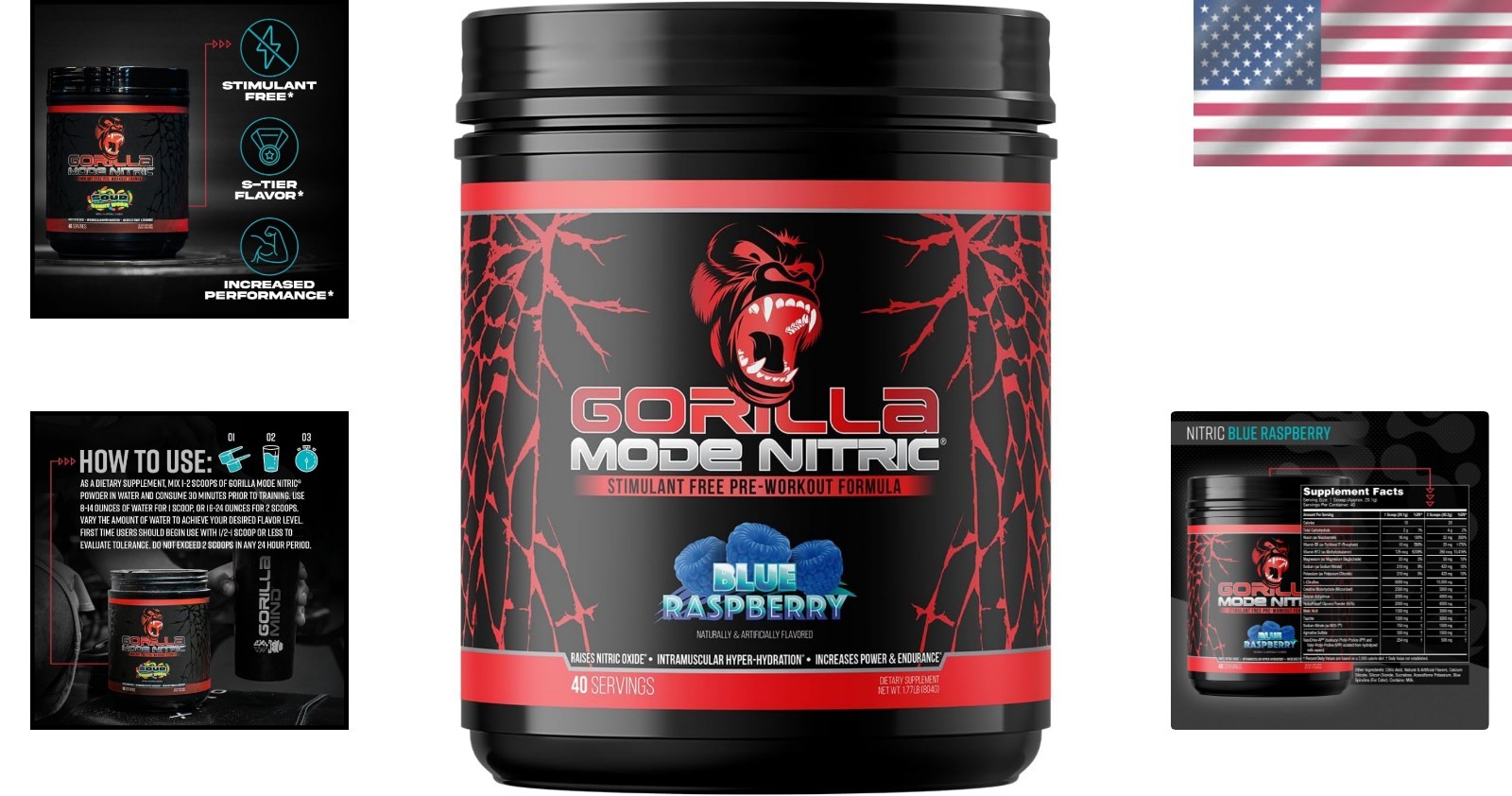 Gorilla Mode Nitric Pre-Workout Blue Raspberry 804g – Max Pumps, Vasodilation…