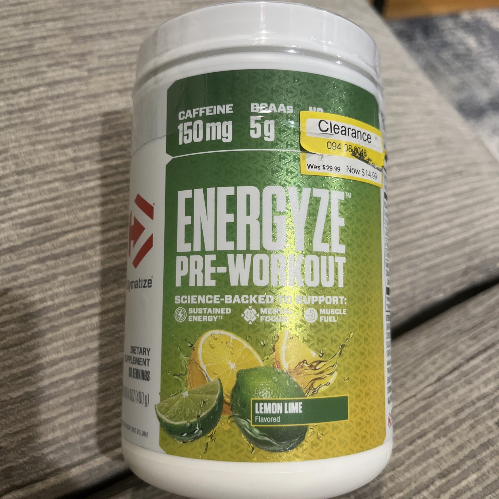 Dymatize Energyze Pre-Workout Lemon Lime 30 Servings 14.1 oz BBD 02/27