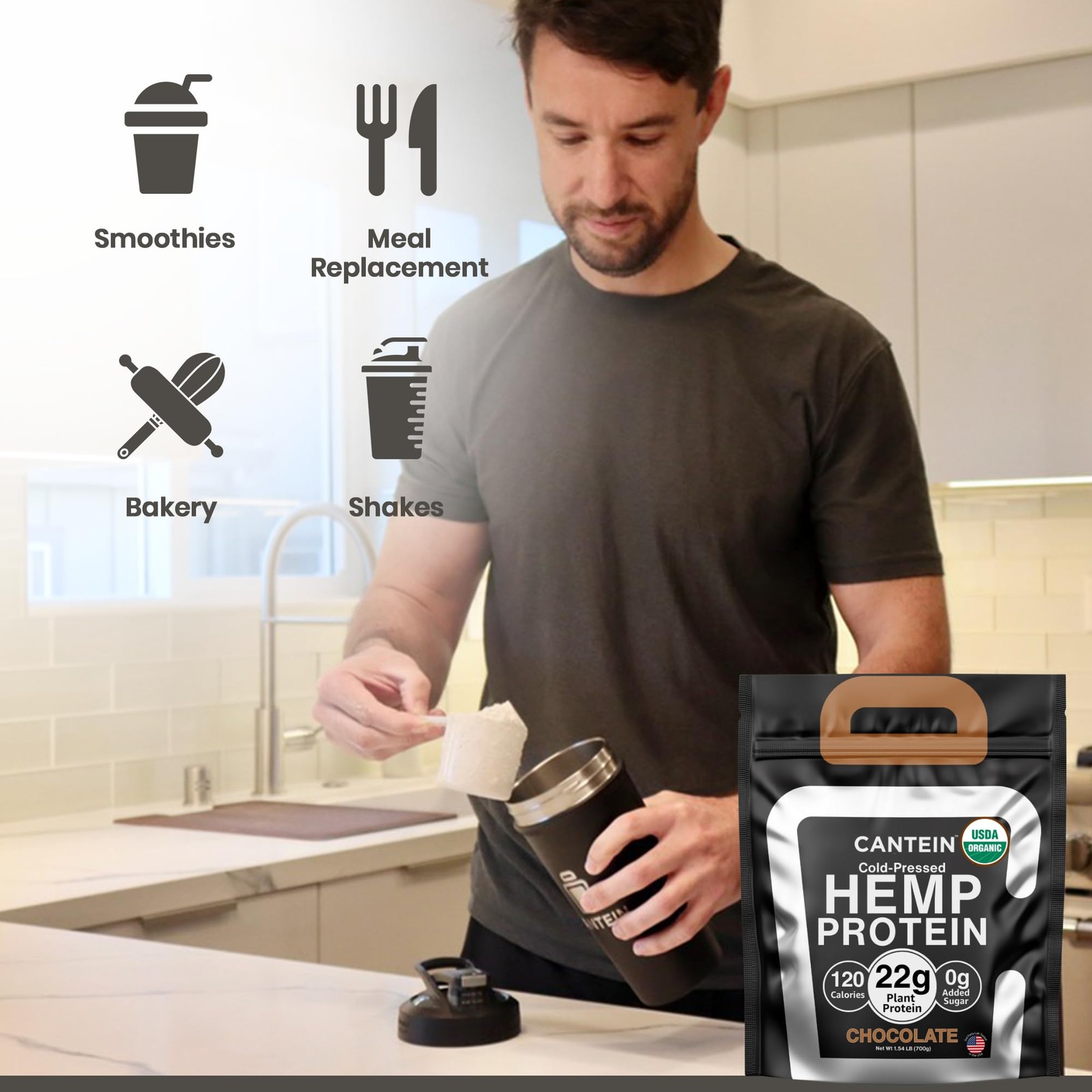 Cantein Organic Hemp Protein Powder – Plant-Based, Vegan, Easy Digestion