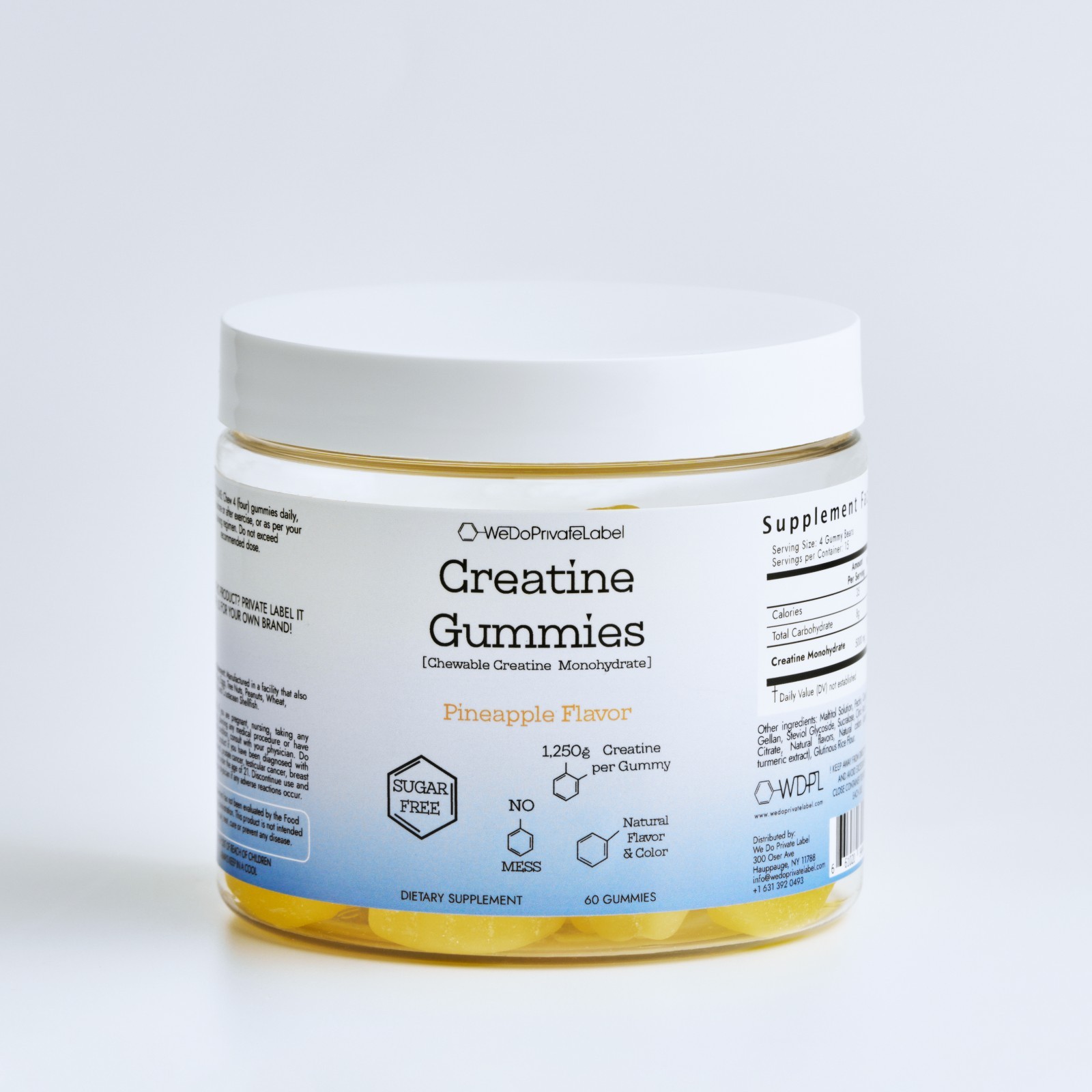Chewable Creatine 1,250mg per Gummy, Sugar Free, Natural Pineapple Flavor