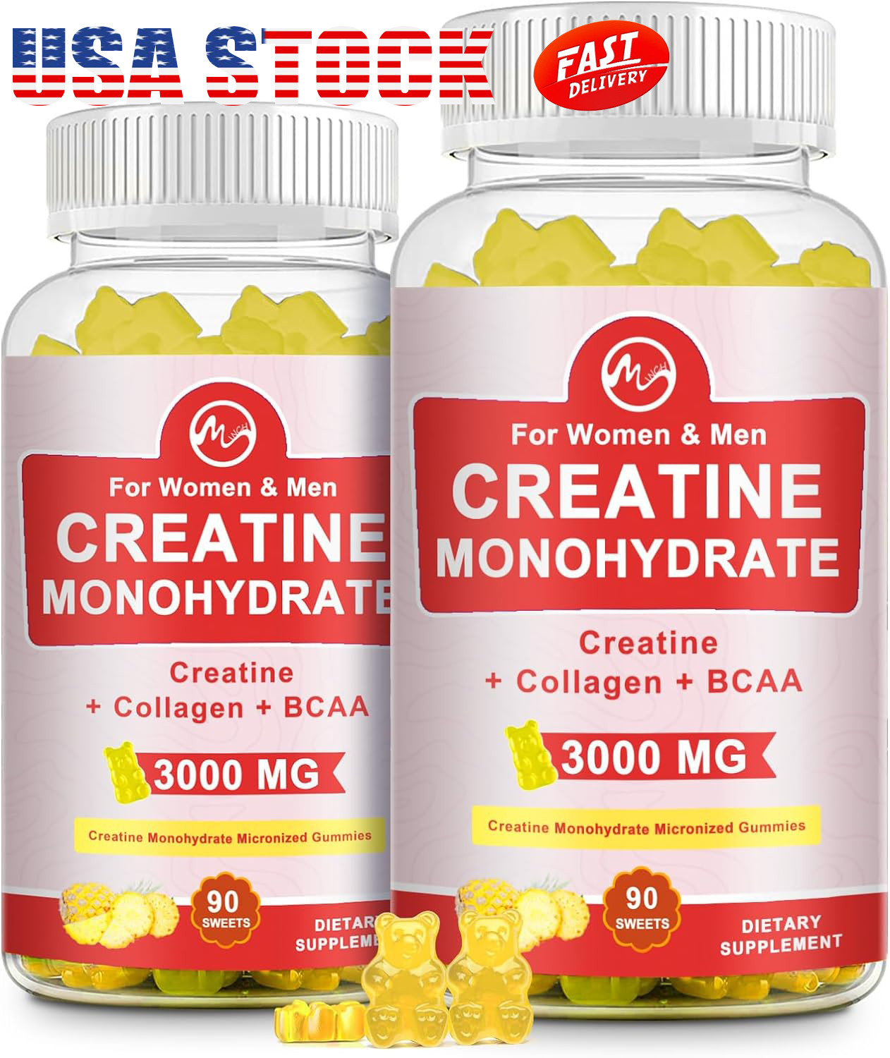 2*90pcs Creatine Monohydrate Gummies for Men & Women,Support Muscle Health
