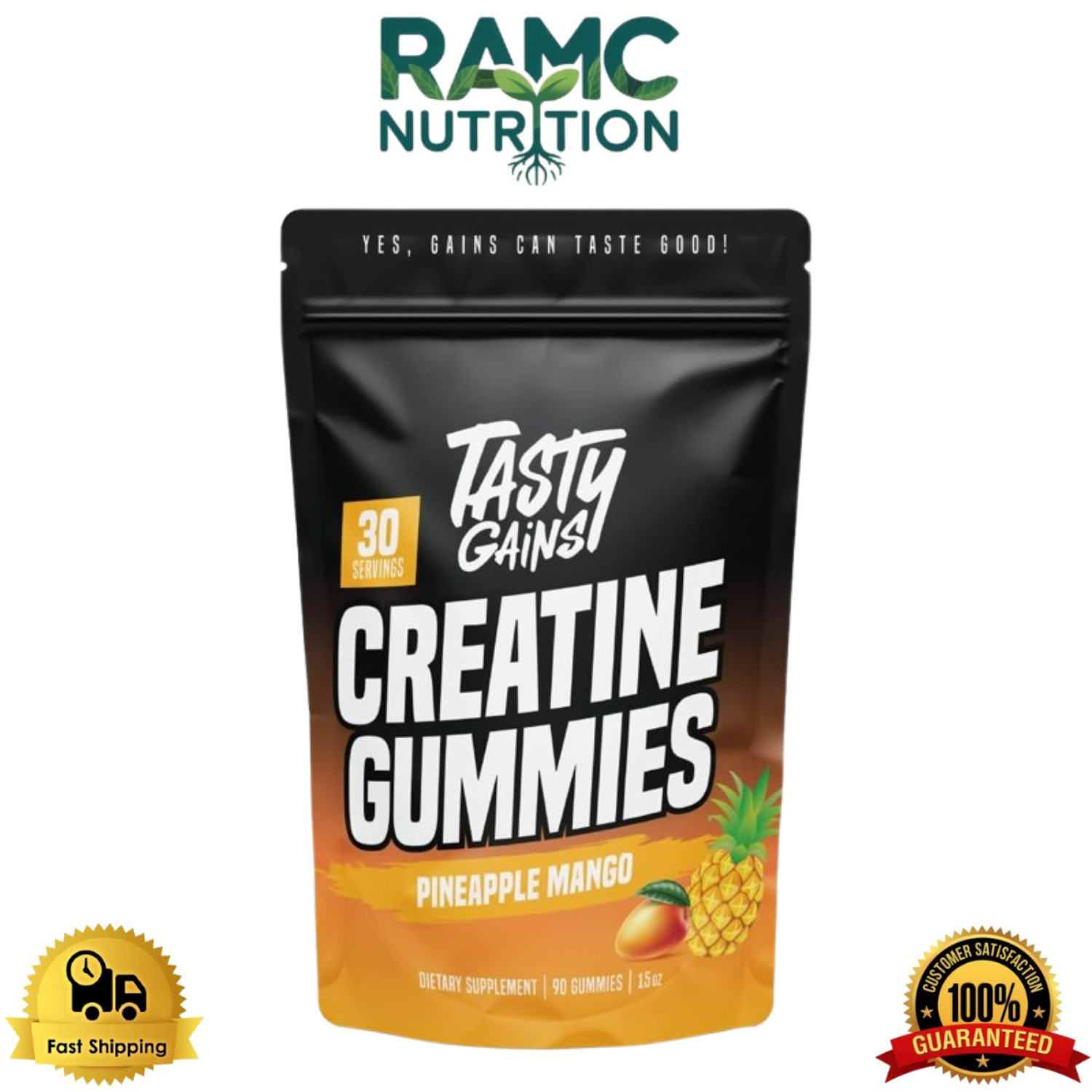 TASTY GAINS Creatine Gummies – 90g of Creatine Monohydrate – Pineapple Mango