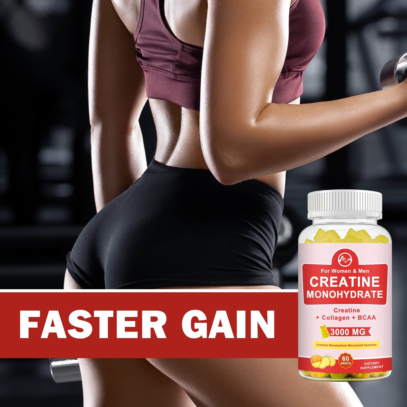 Creatine Monohydrate Gummies for Men & Women Muscle Power & Endurance Boosts