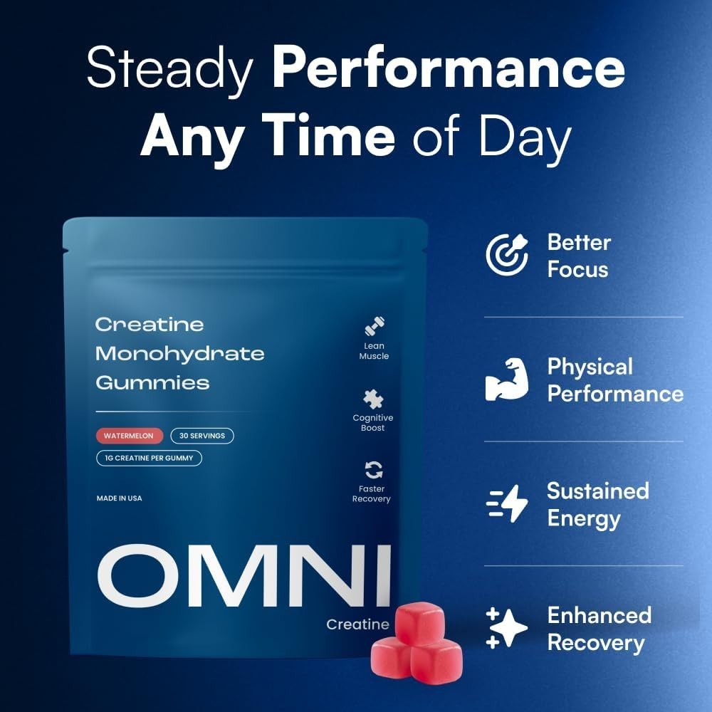OMNI Creatine Monohydrate Gummies – Supports Muscle Growth, Low Sugar Watermelon