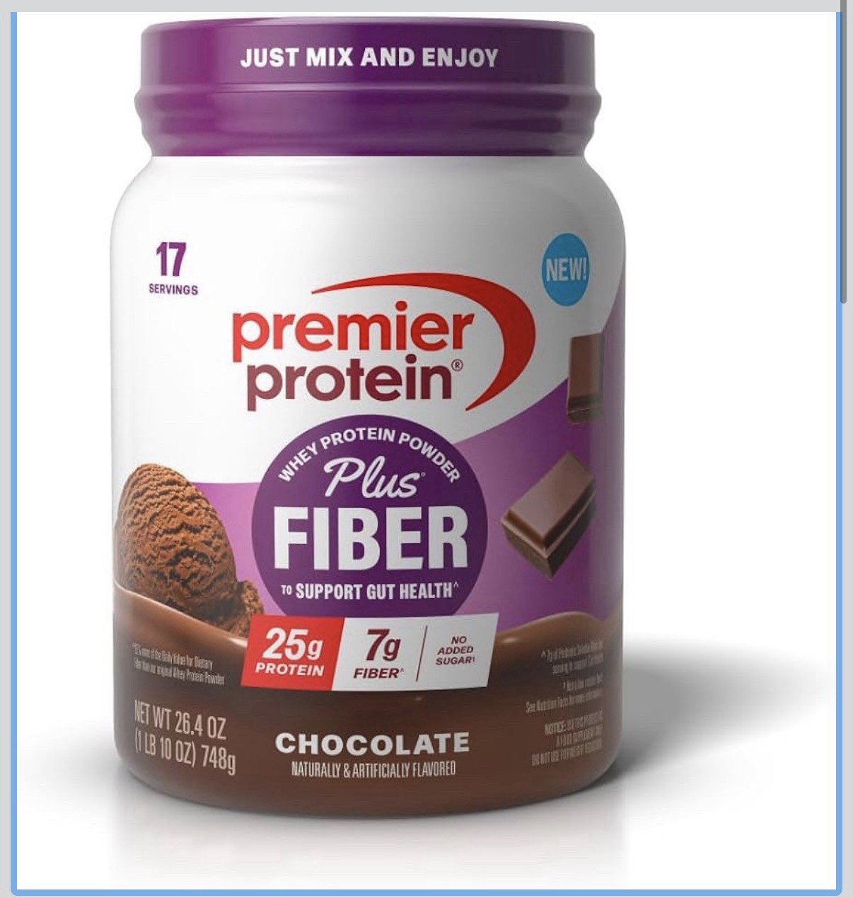 Premier Protein Powder Plus Fiber 25g Protein 7g Fiber Chocolate No Added Sug…