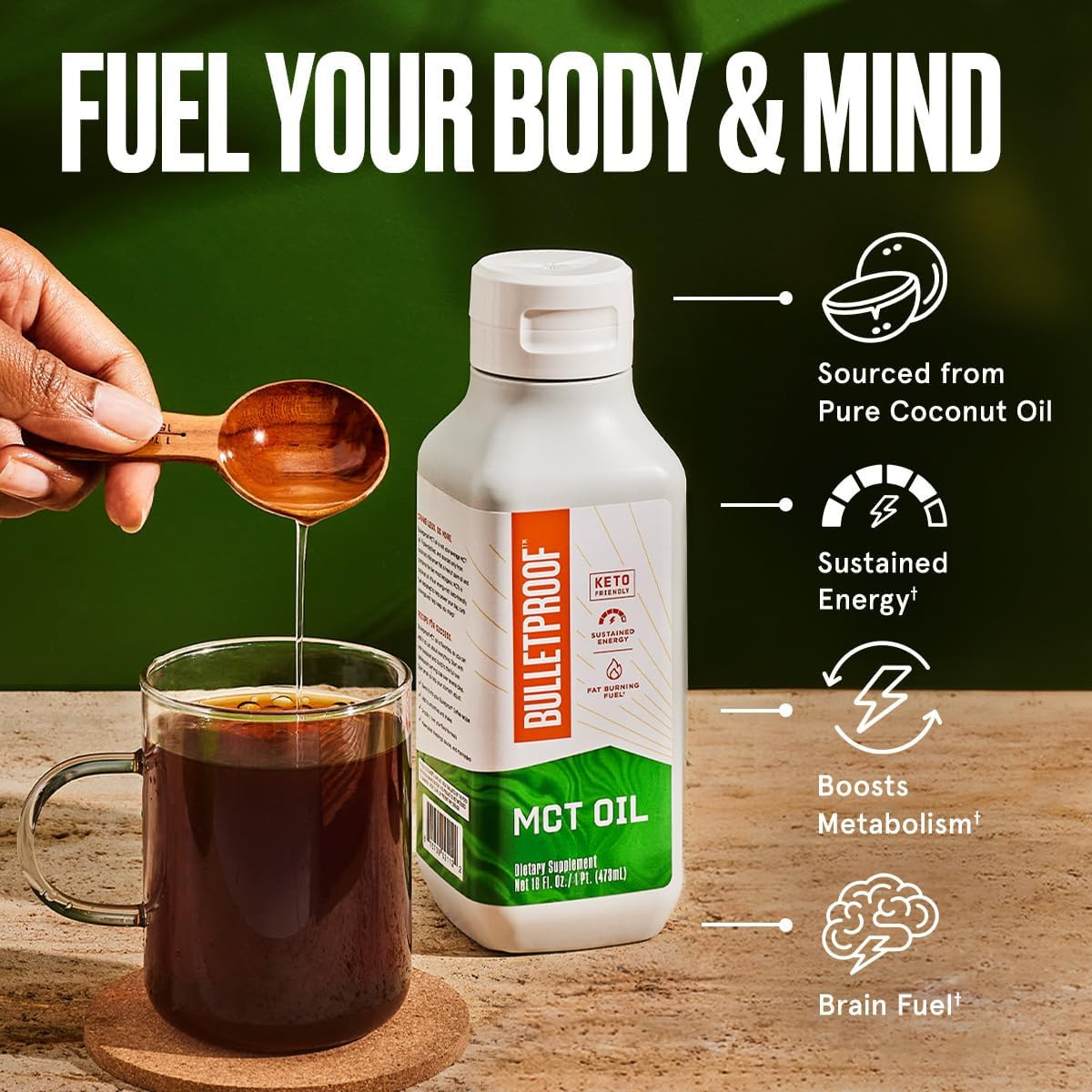 XCT MCT Oil Made with C10 and C8 MCT Oil, Flavorless, 14G Mcts, 16 Fl Oz Bullet