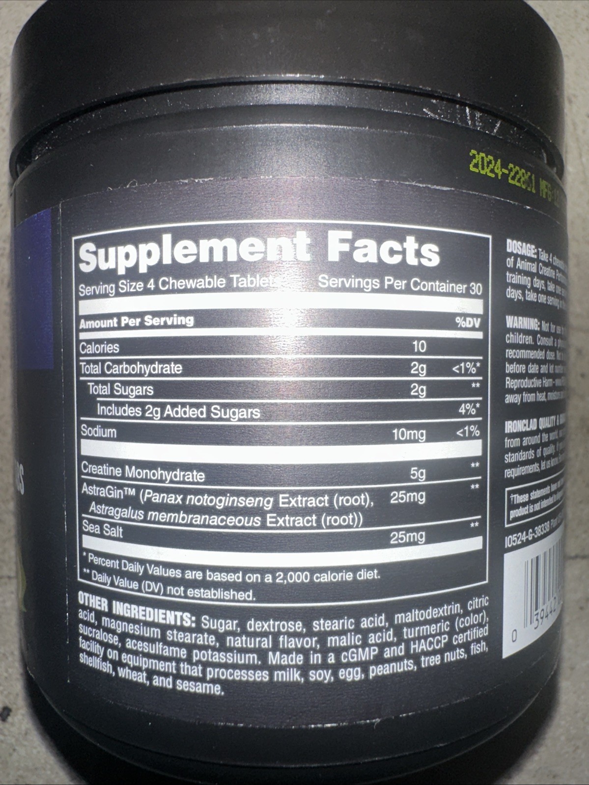 Animal Creatine Chews 5g Creatine Monohydrate Lemon Ice 30 Count Exp 12/2026
