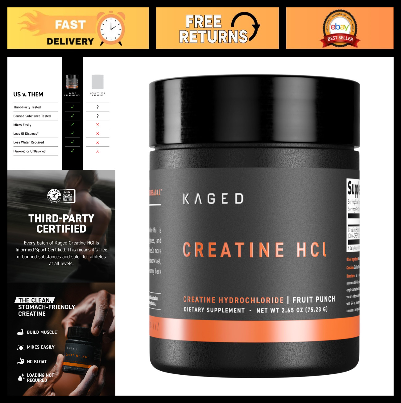 Creatine HCl Powder – 7X Concentrated, Muscle Building, High Absorption, Vegan,