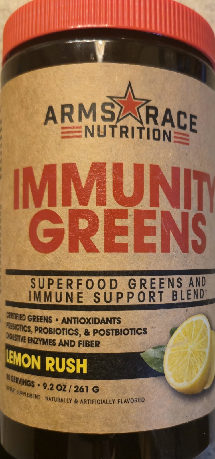 Arms☆Race IMMUNITY GREENS 9oz Size ( 30 Serving ) Lemon Rush 🍋 BEST BY 05/26