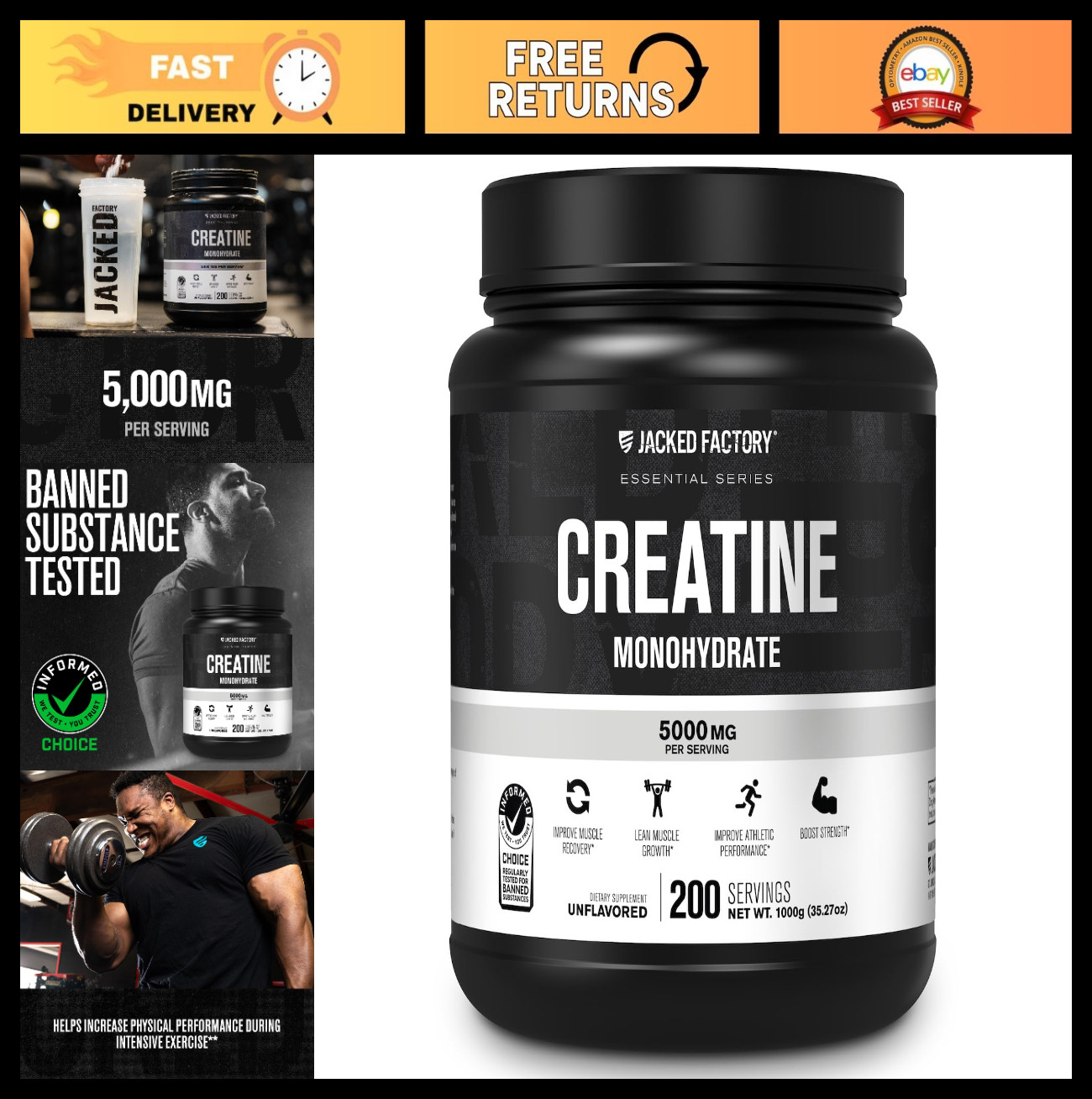Micronized Creatine Monohydrate Powder 1000g – Vegan, 5g Daily, 200 Servings