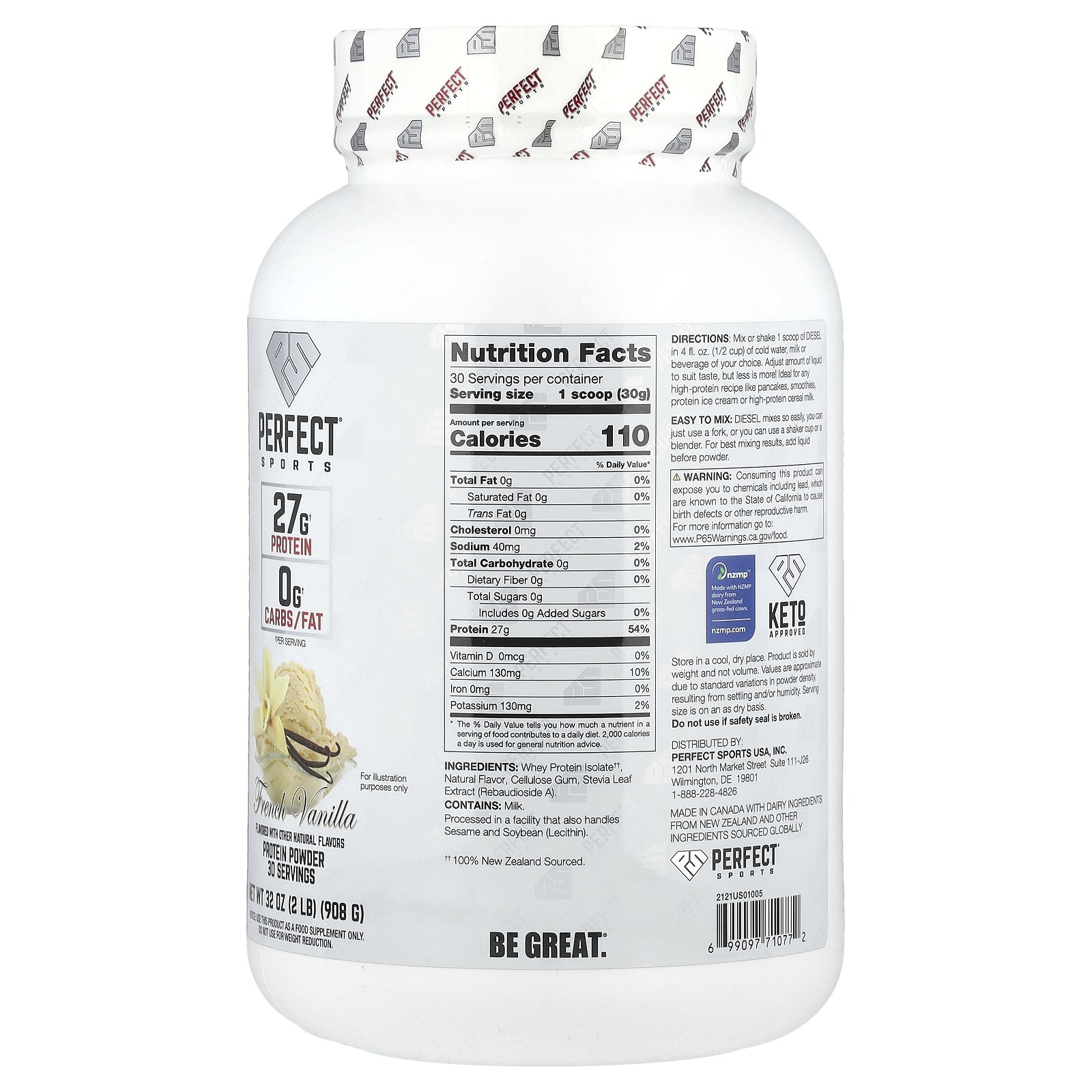 Diesel, New Zealand Whey Isolate, French Vanilla, 2 lb (908 g)
