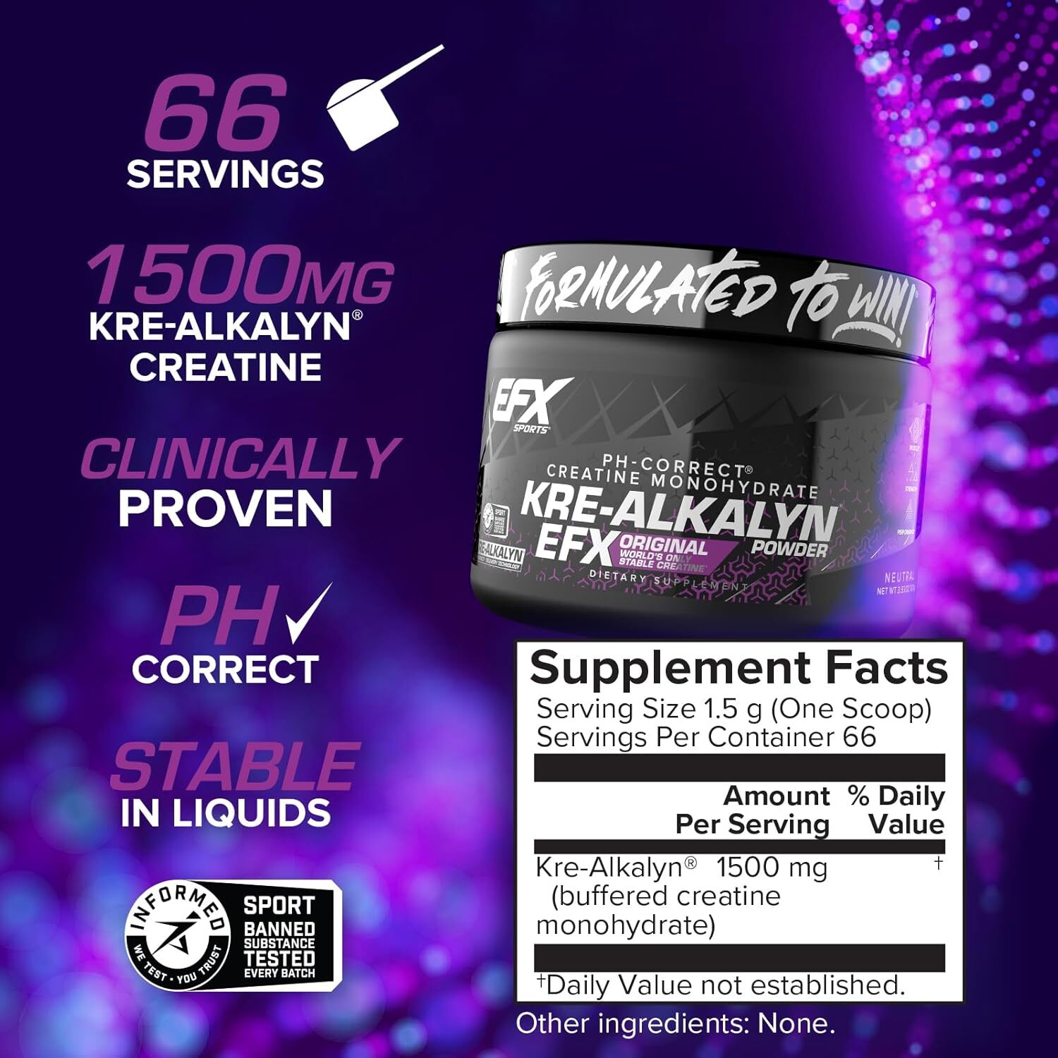 KRE-ALKALYN POWDER Buffered Creatine Monohydrate EFX Sports 100 Grams – 66 Svgs