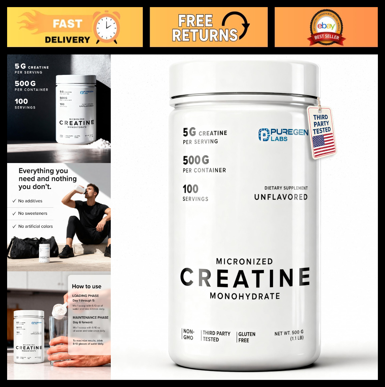 Micronized Creatine Monohydrate Powder 500g – Pure, Unflavored, No Additives, 10