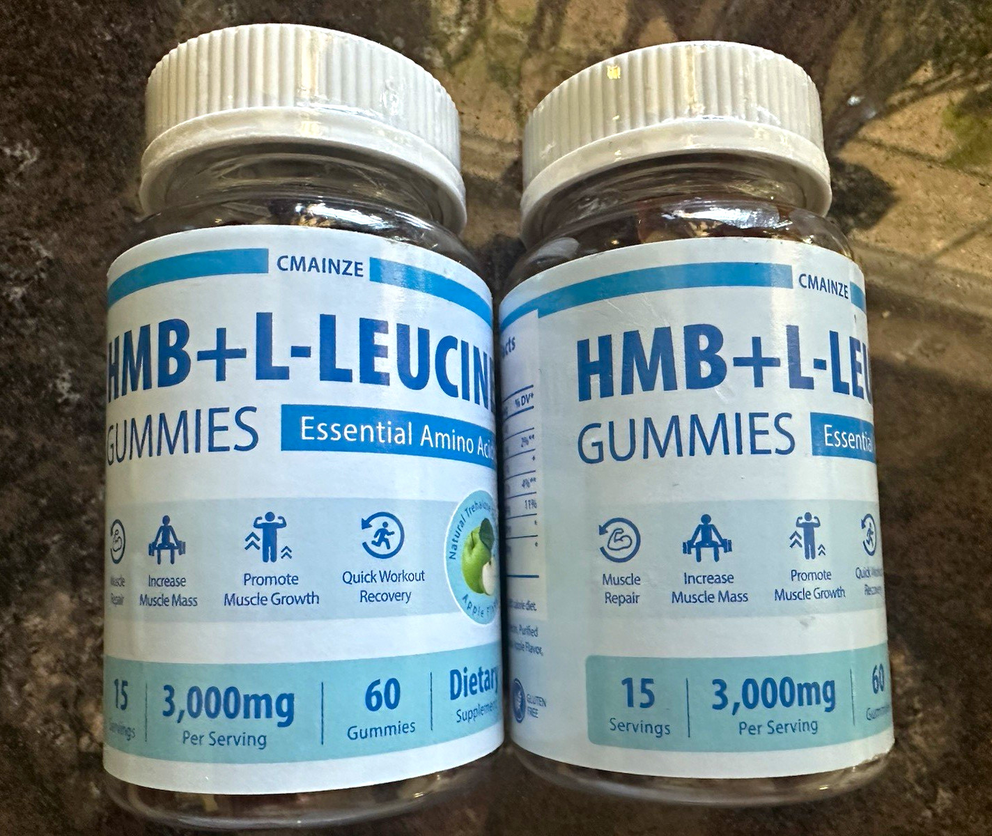 CMAINZE HMB + L-Leucine Amino Acid Gummies Apple Flavor Gluten-Free 3000mg 60