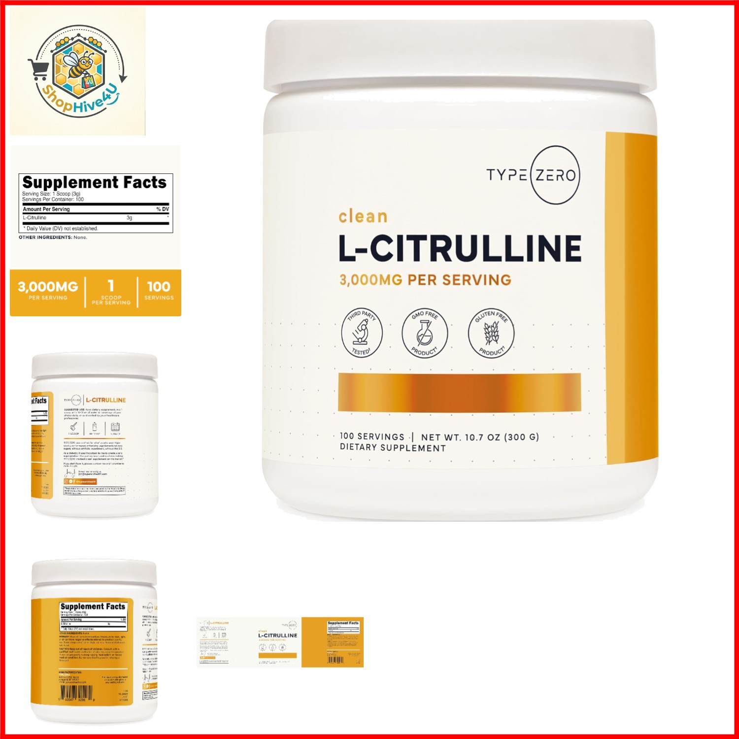 L-Citrulline Powder, 3000mg Pump Pre Workout, 100 Servings