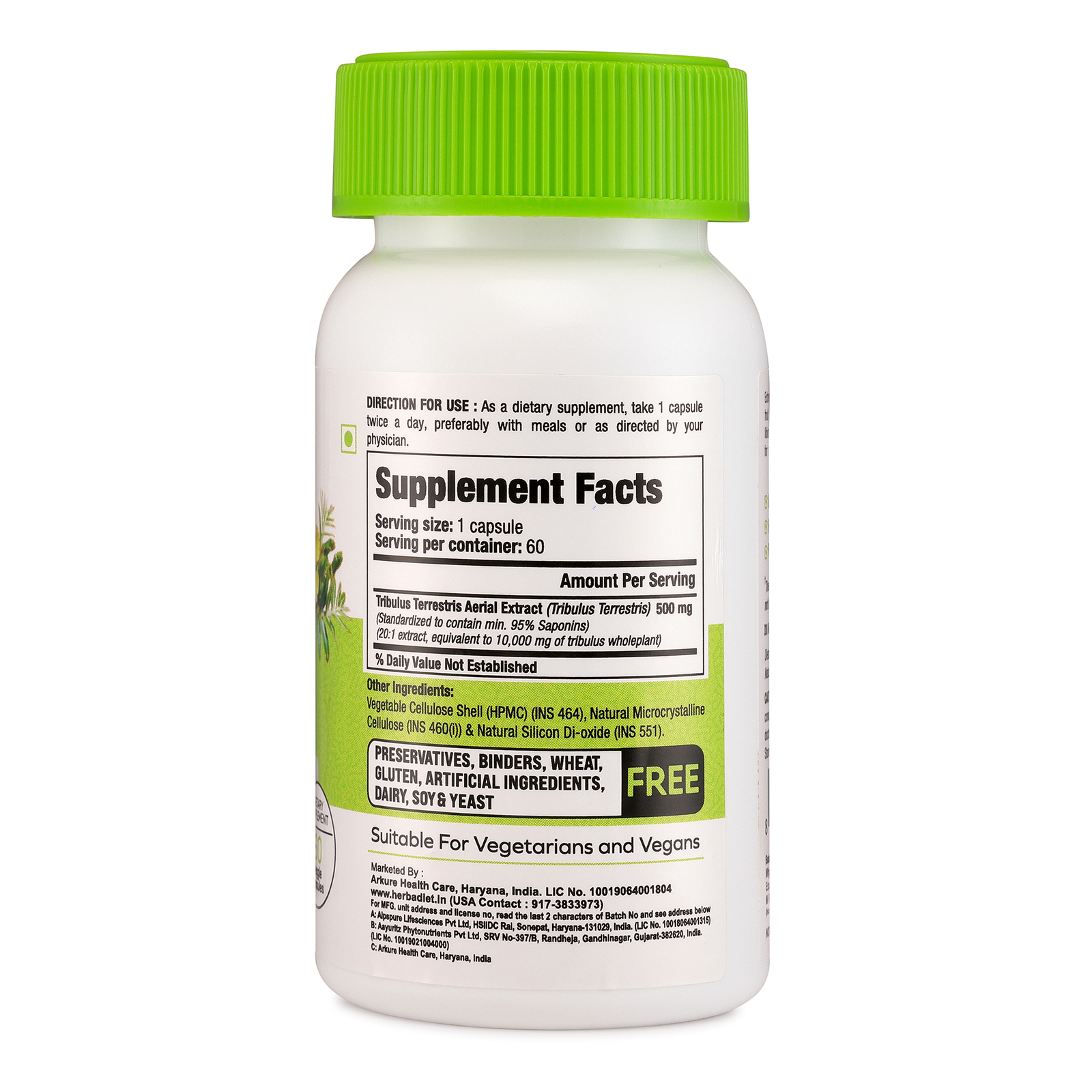 Tribulus Terrestris 95% Saponins Capsules for Muscle & Testosterone Boost