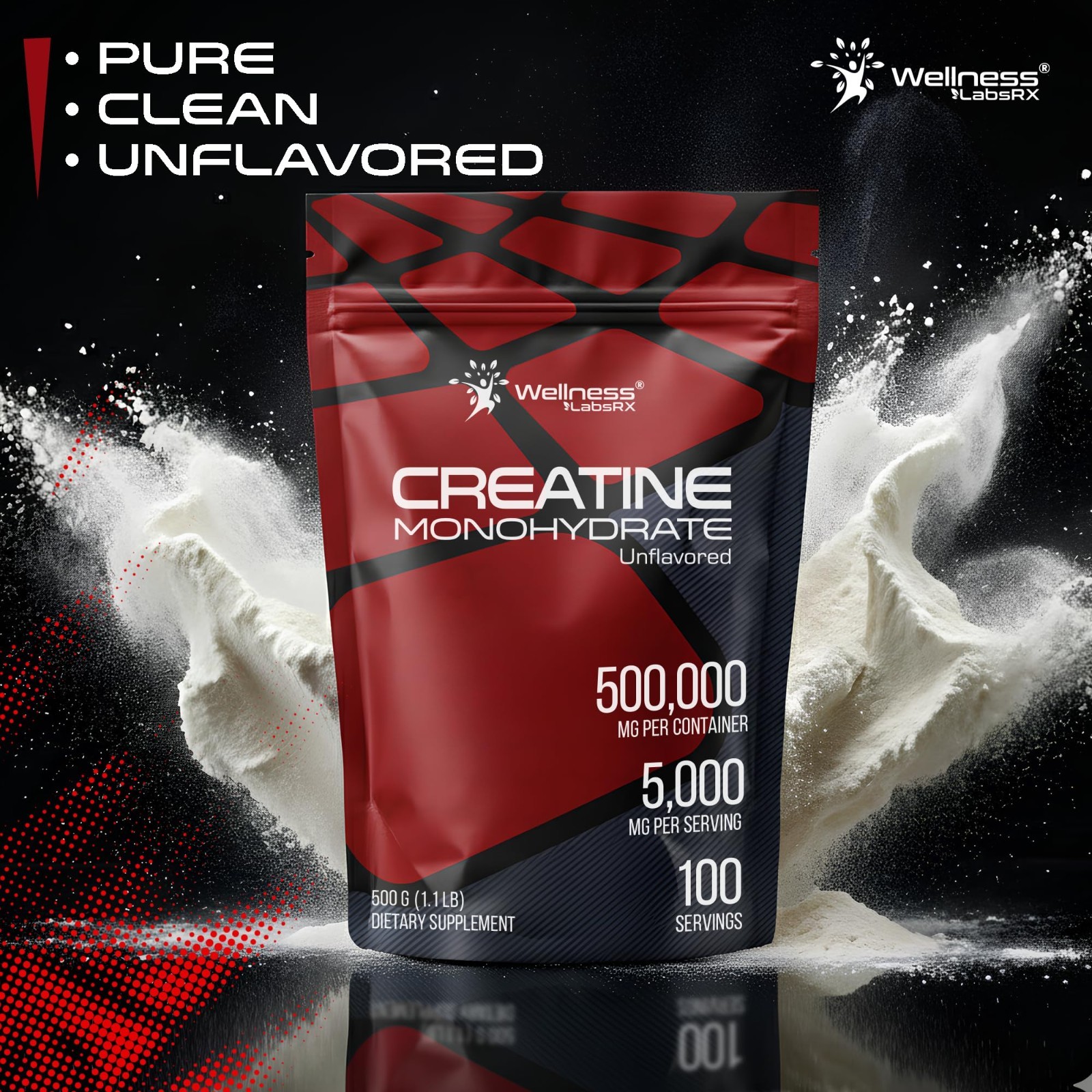 Micronized Creatine Monohydrate Powder 500g – Unflavored, 100 Servings for Muscl