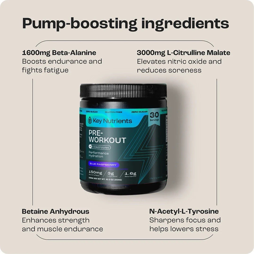 Key Nutrients Pre-Workout Vegan electrolytes Powder Hydration Blue Raspberry