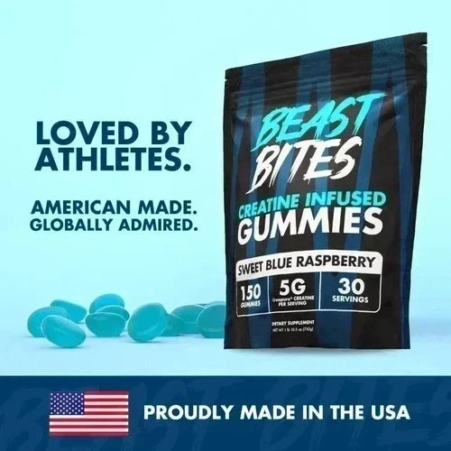 Creatine Gummies – 150ct, Bites Blue Raspberry, Pre-Workout Beast Energy Help