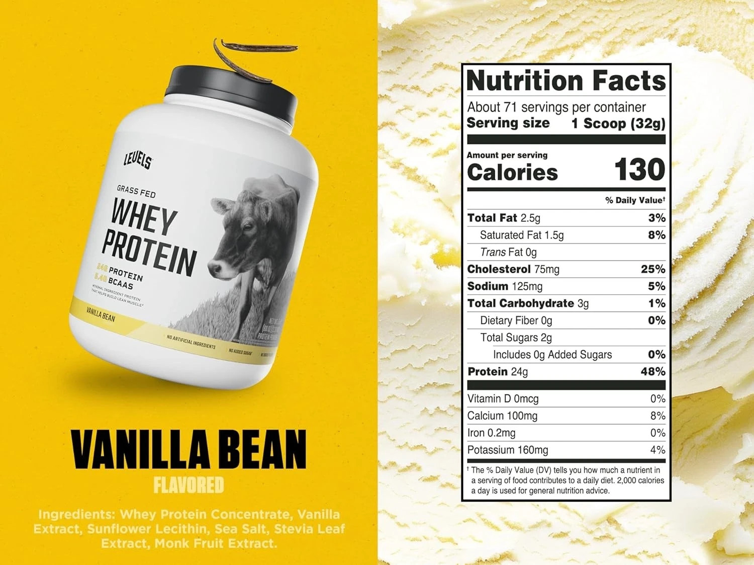Levels Grass Fed Whey Protein Powder, No Artificials, 24G 5 LBS Exp 12/2026