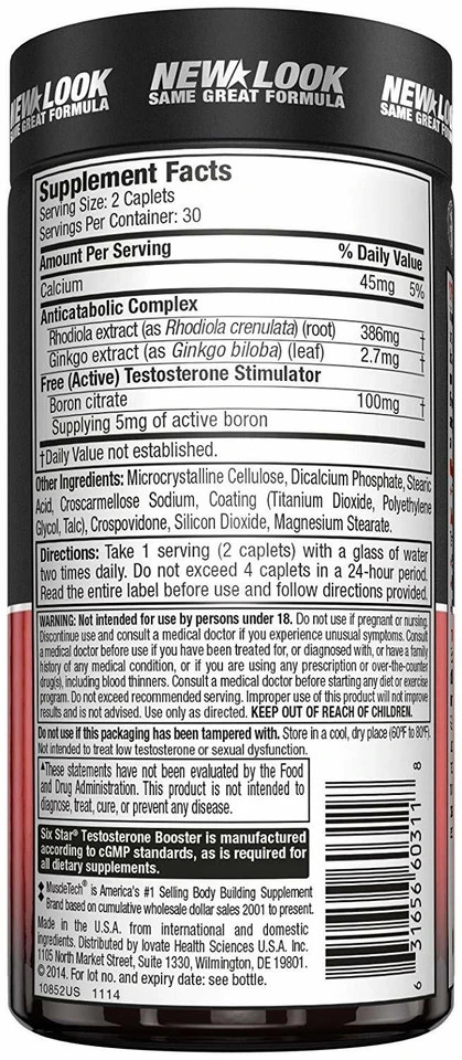 Six Star Testosterone Booster Supplement, Extreme Strength, Enhances 60 Caps
