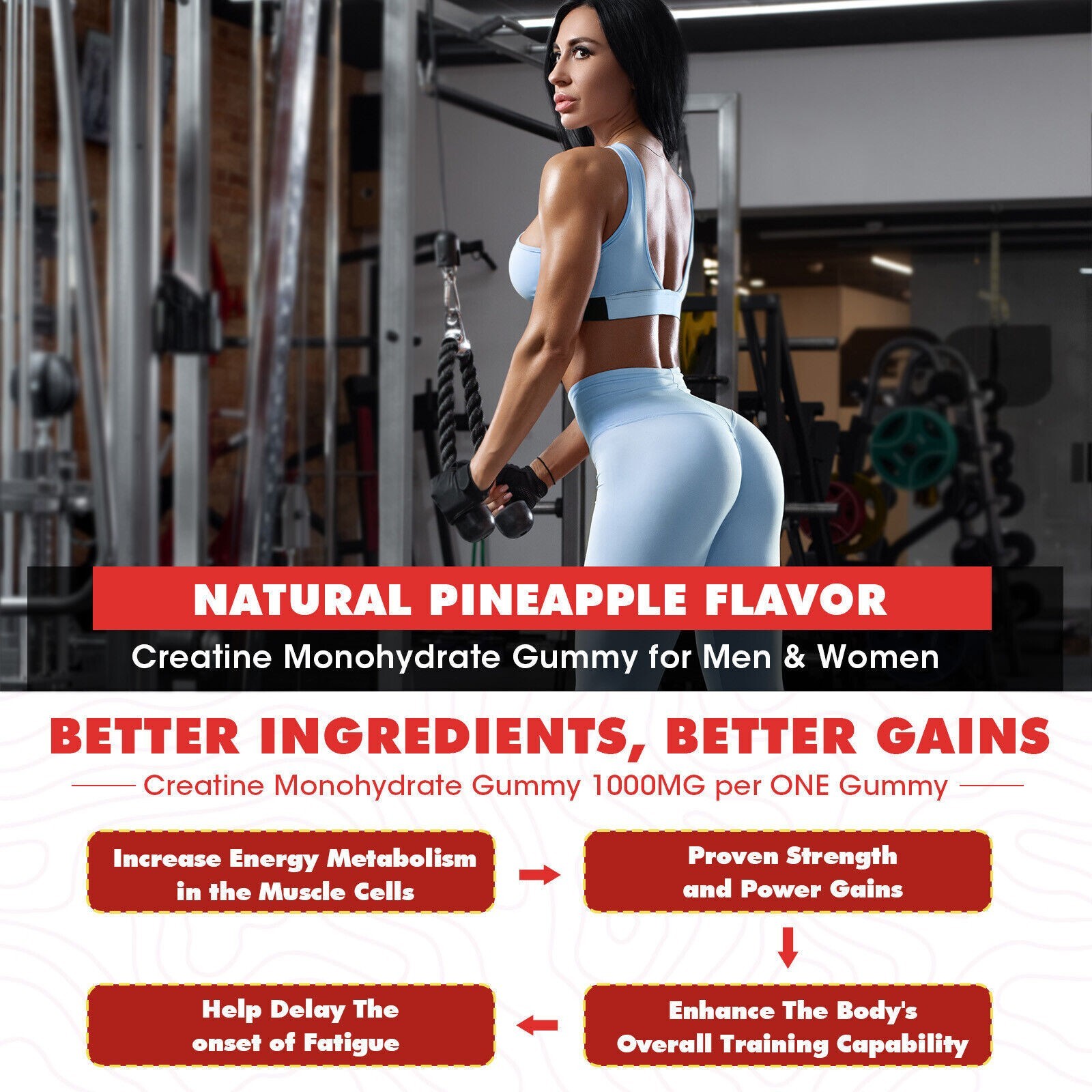 Creatine Monohydrate Gummies – Increase Strength and Build Muscle 60-180 Gummies