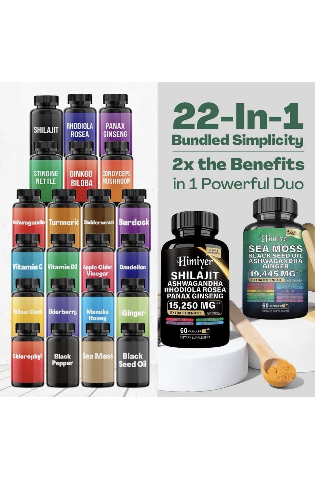 Himiyer Sea Moss Black Seed Oil Shilajit Duo Dietary Supplement 60 Each