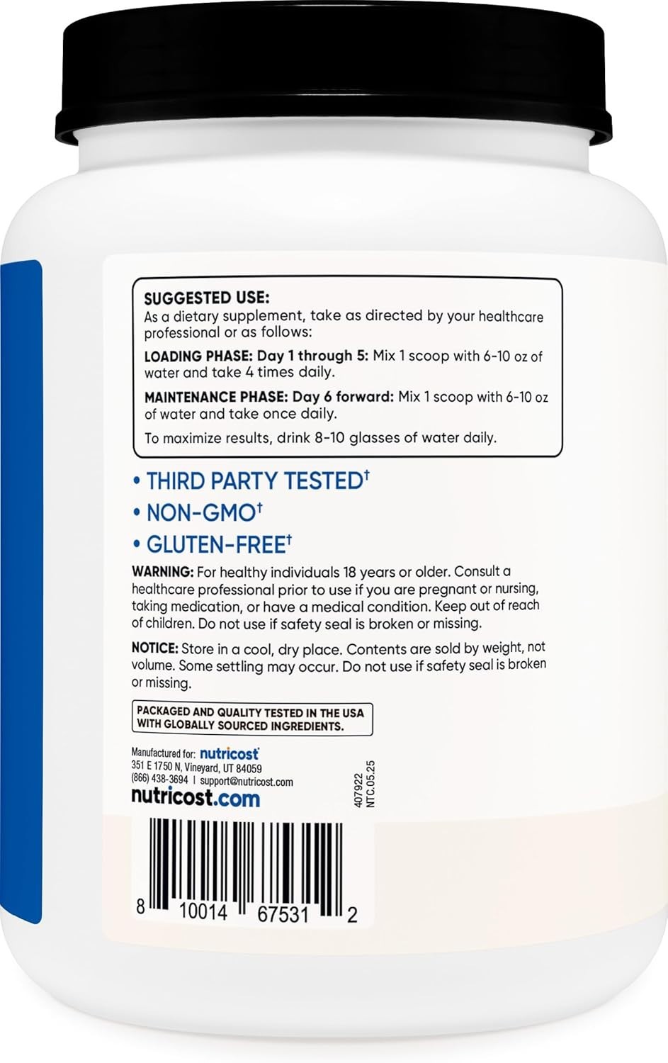 Unflavored Creatine Monohydrate Powder – 1KG Non-GMO & Gluten Free Supplement