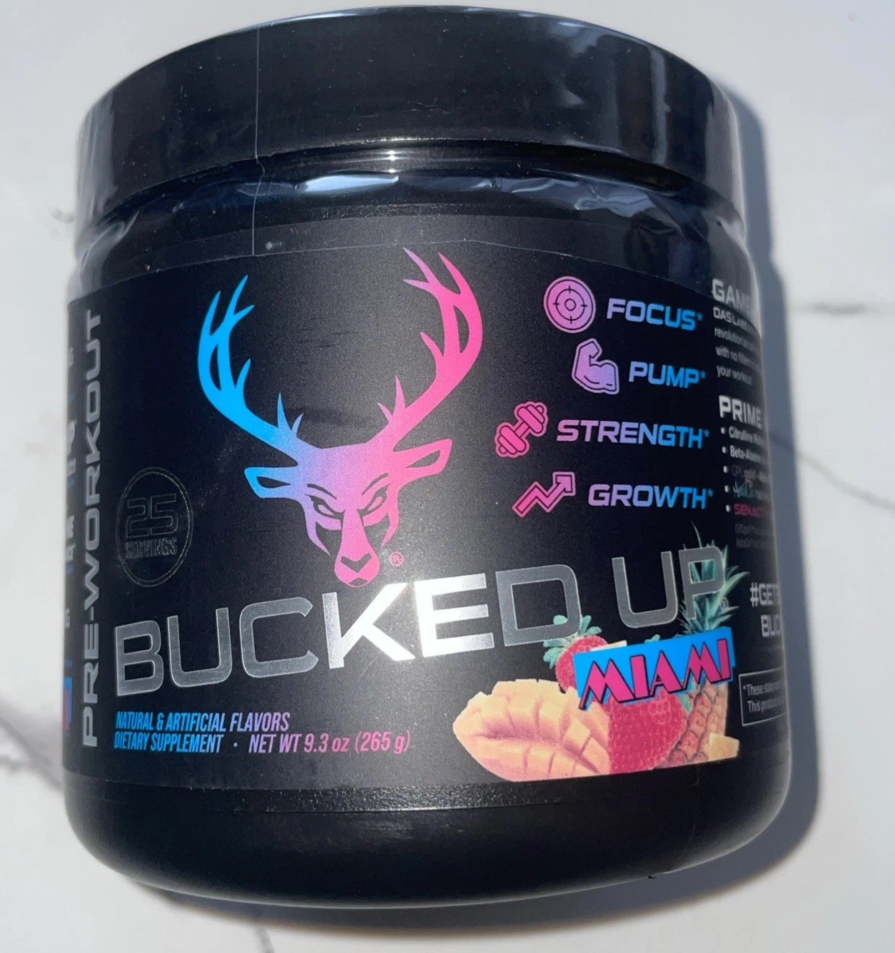 Bucked Up Pre-Workout Powder Supplement, 9.3 oz,25 Servings Miami Flavor 12/2027