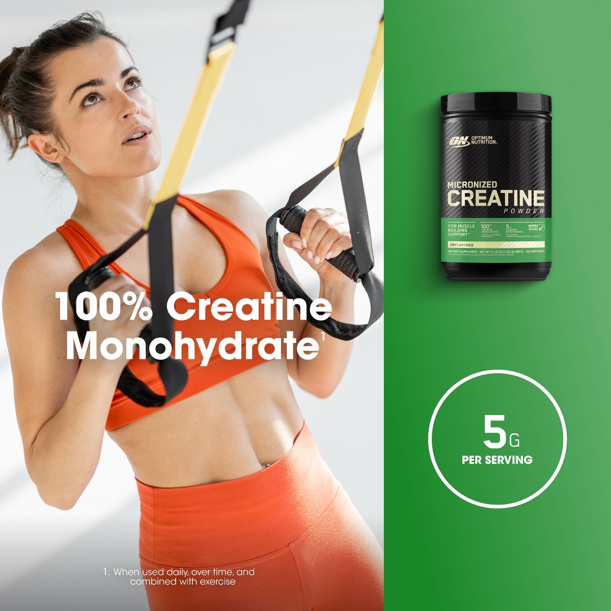 Optimum Nutrition Creatine Monohydrate Powder – Unflavored – 600g – 120 Servings
