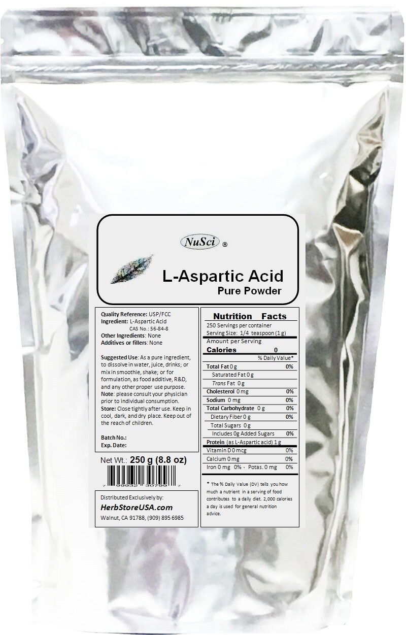 NuSci 250g (8.8oz) L-Aspartic Acid pure Powder Energy Neurotransmitter