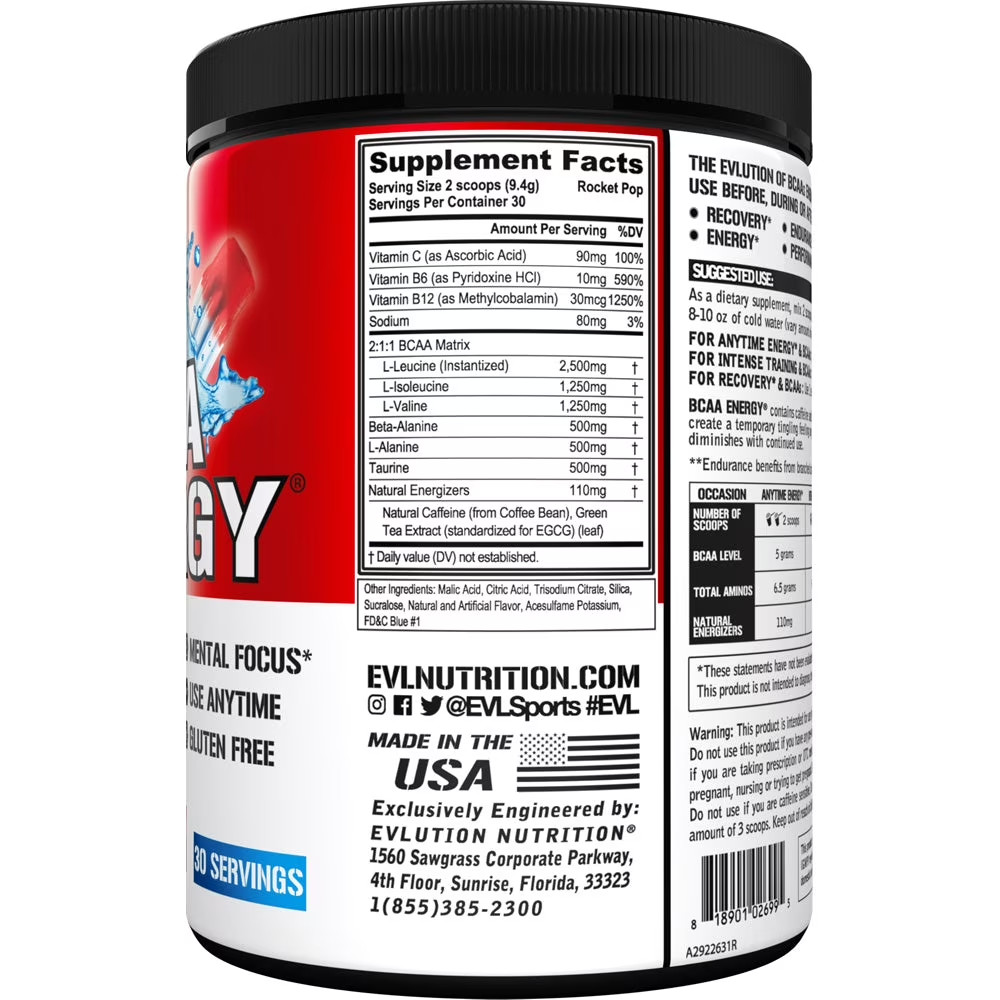 BCAA Energy Amino Acid Pre-Workout Powder – 30 Servings, Rocket Pop