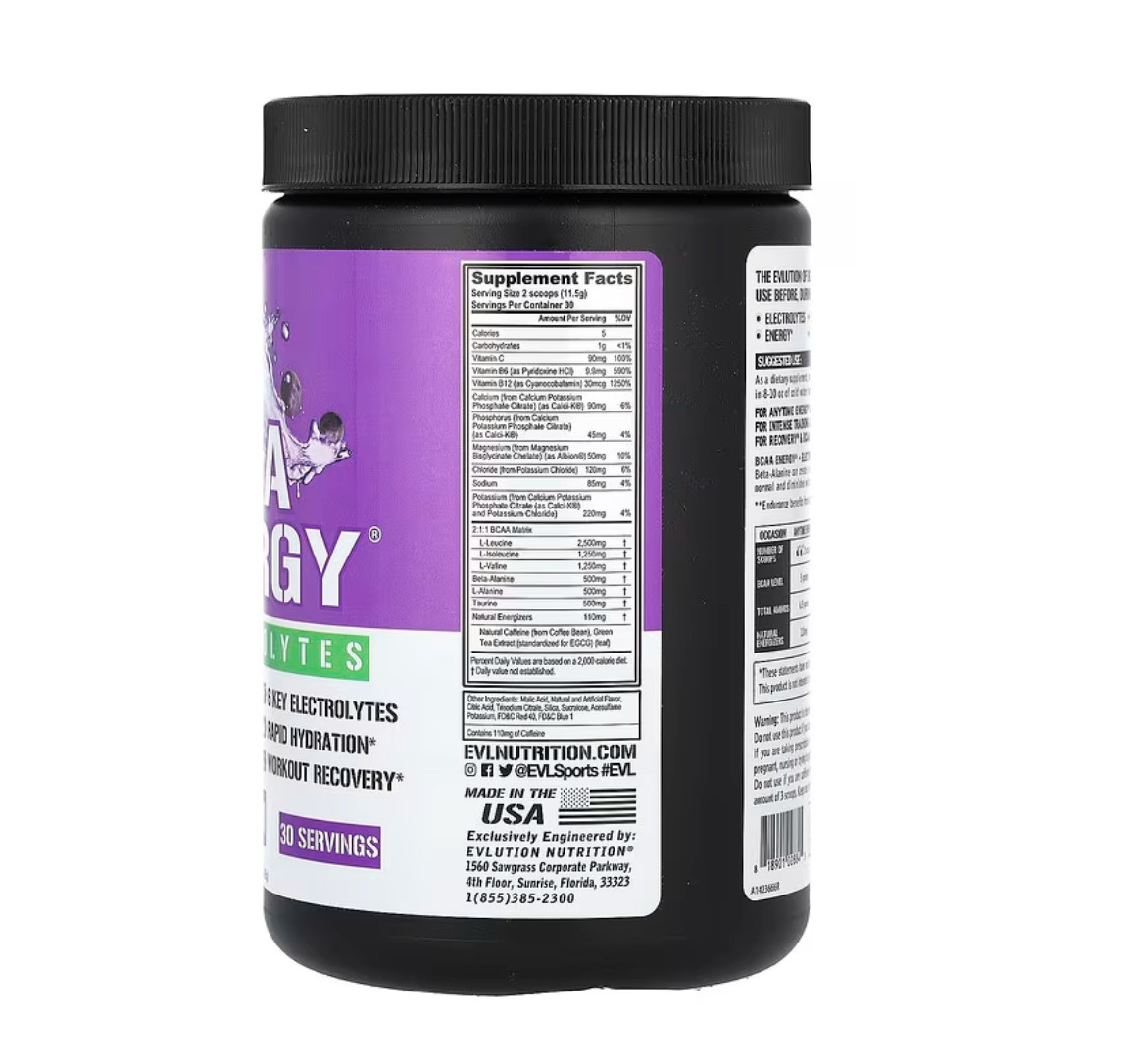 EVLution Nutrition BCAA Energy Plus Electrolytes Grape Splash