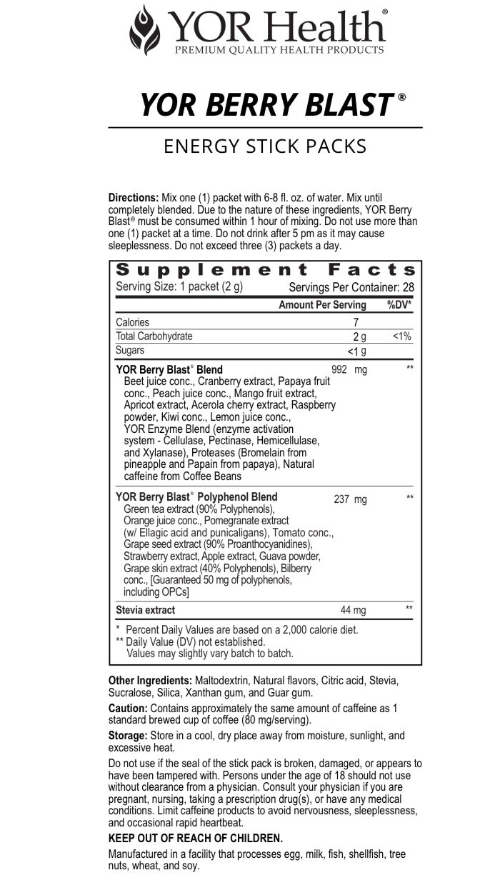YOR Health Berry Blast NEW 28 Pack! Vegan, Gluten Free Natural Energy Supplement