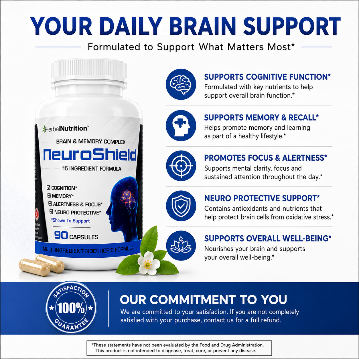 Best Brain Booster for Memory Focus, Bacopa, Huperzine & more 90 Capsules 2 Pack