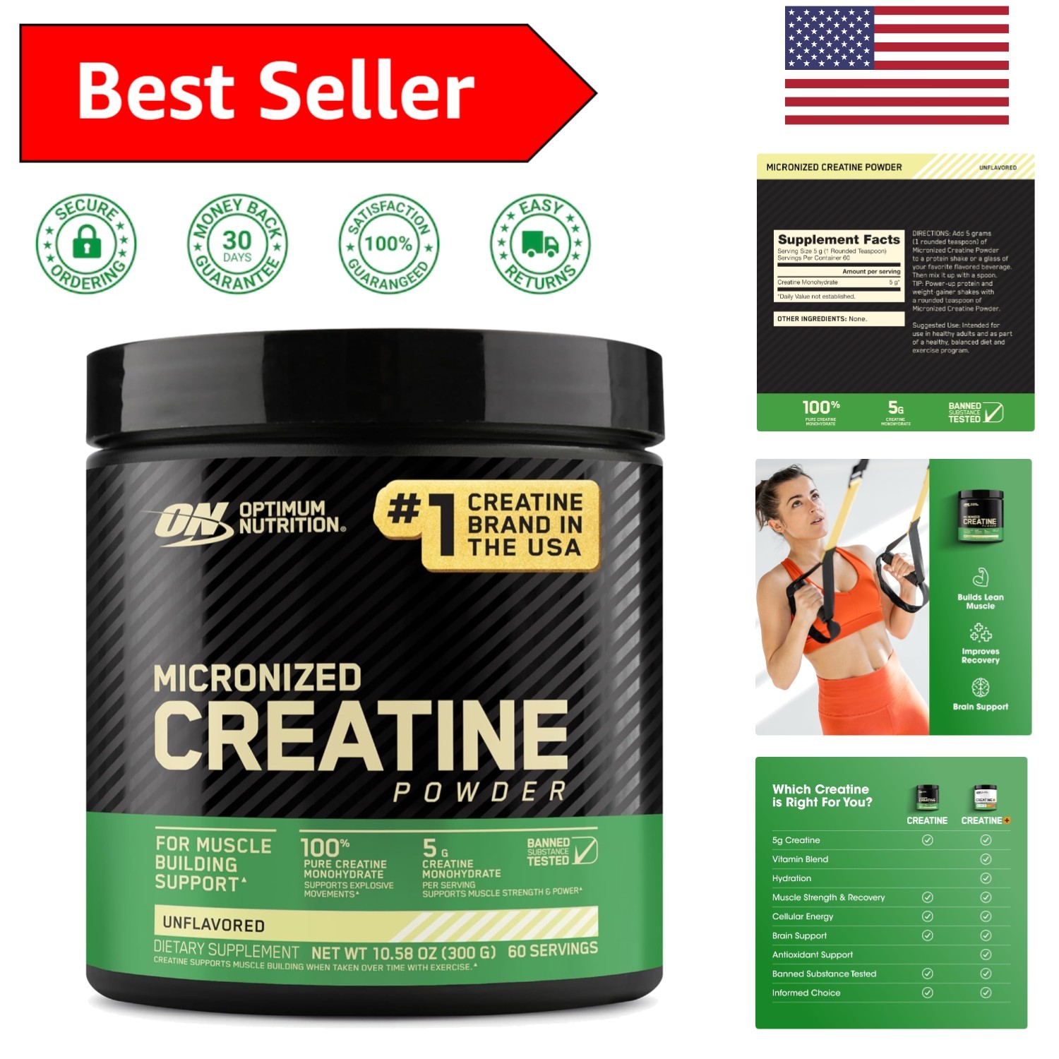 High-Potency Unflavored Creatine Monohydrate | 5g Per Serving – 60 Servings