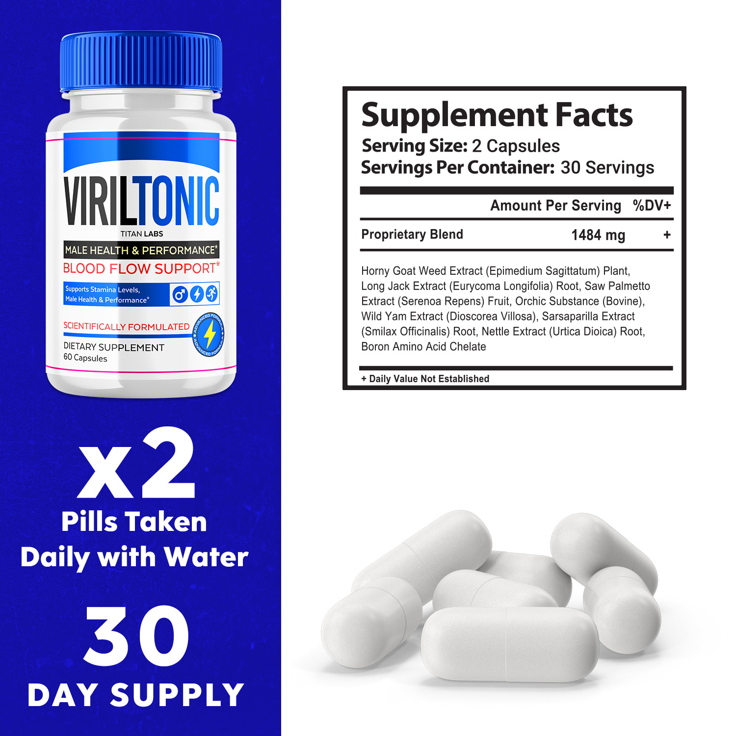 Viriltonic for Male, Viril Tonic Advanced Formula Men Support (120 Capsules)