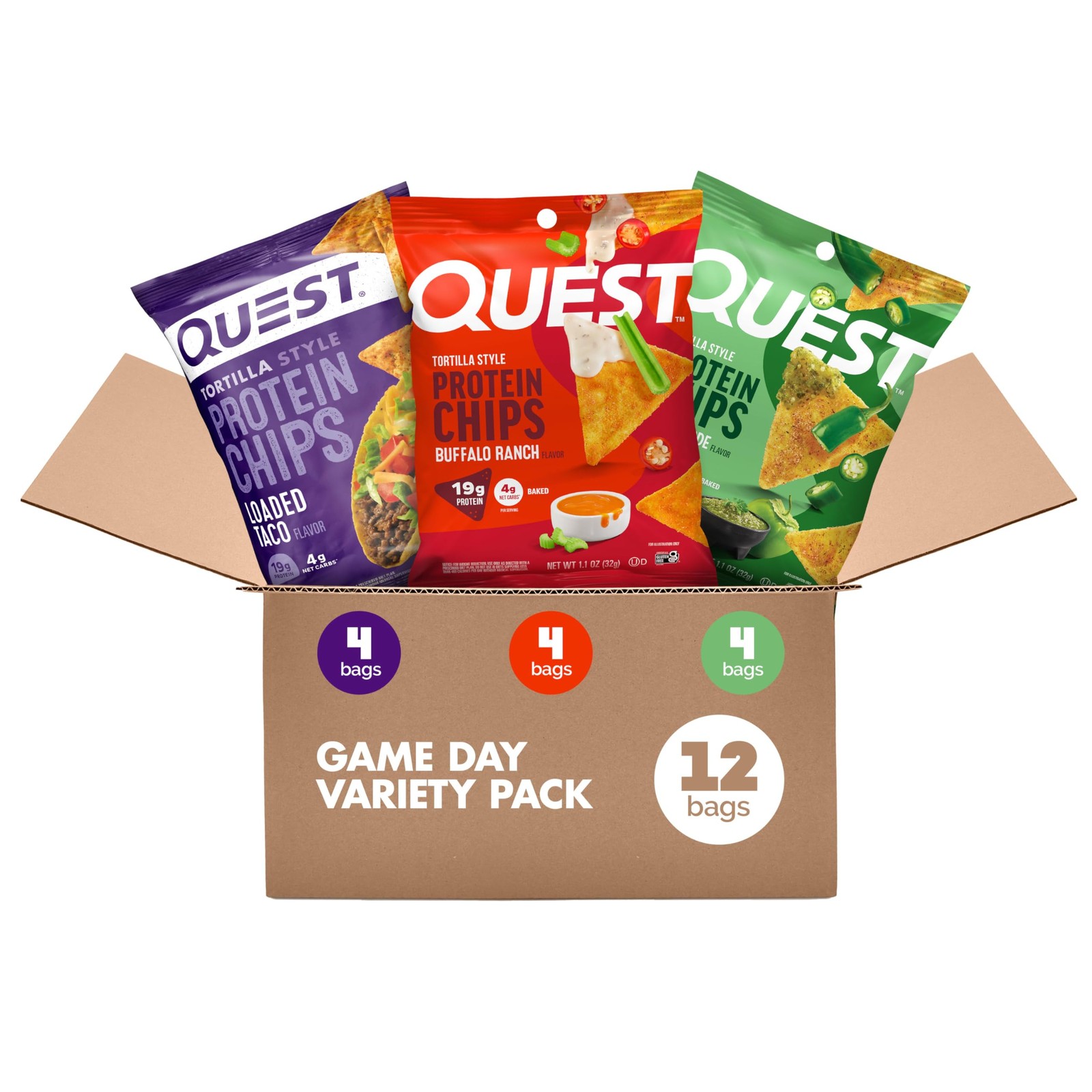 Quest Nutrition Game Day Tortilla Protein Chips Variety Pack Buffalo Ranch, Sals