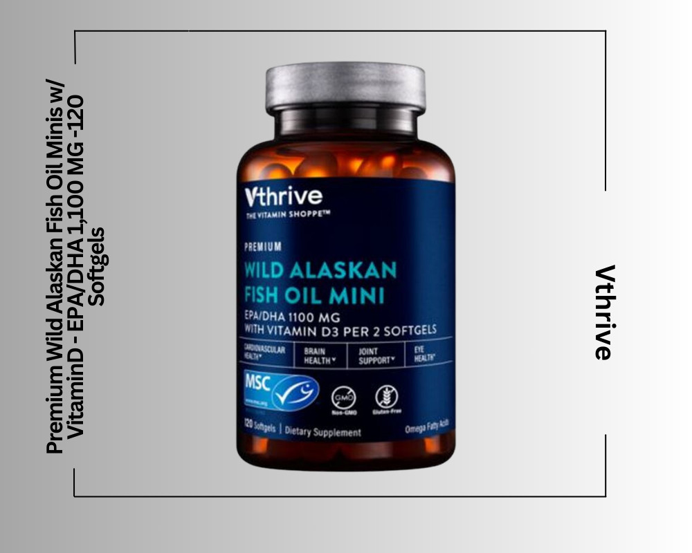 Premium Wild Alaskan Fish Oil Minis w/ VitaminD – EPA/DHA 1,100 MG -120 Softgels